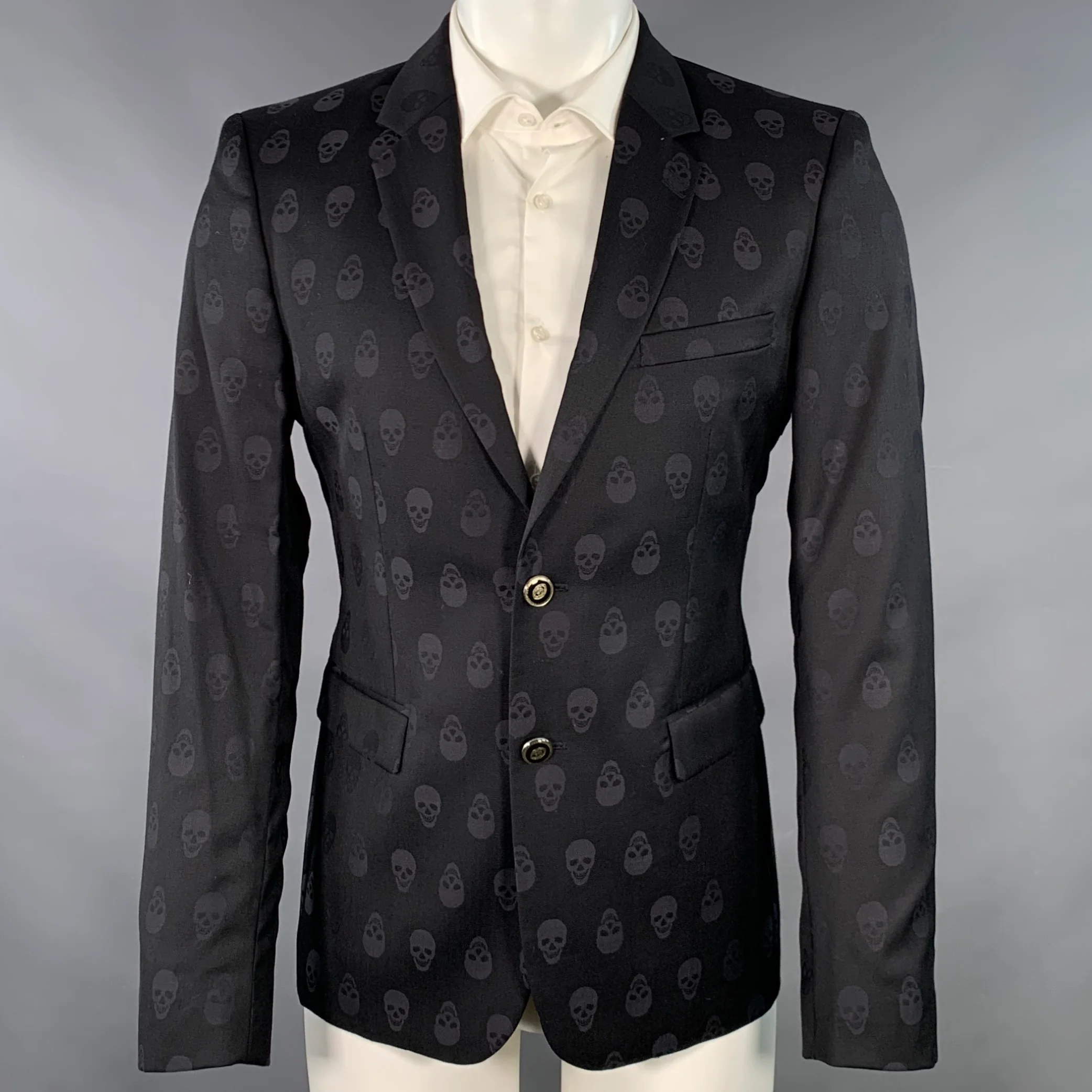 THE KOOPLES Size 40 Black Skull Wool Notch Lapel Sport Coat