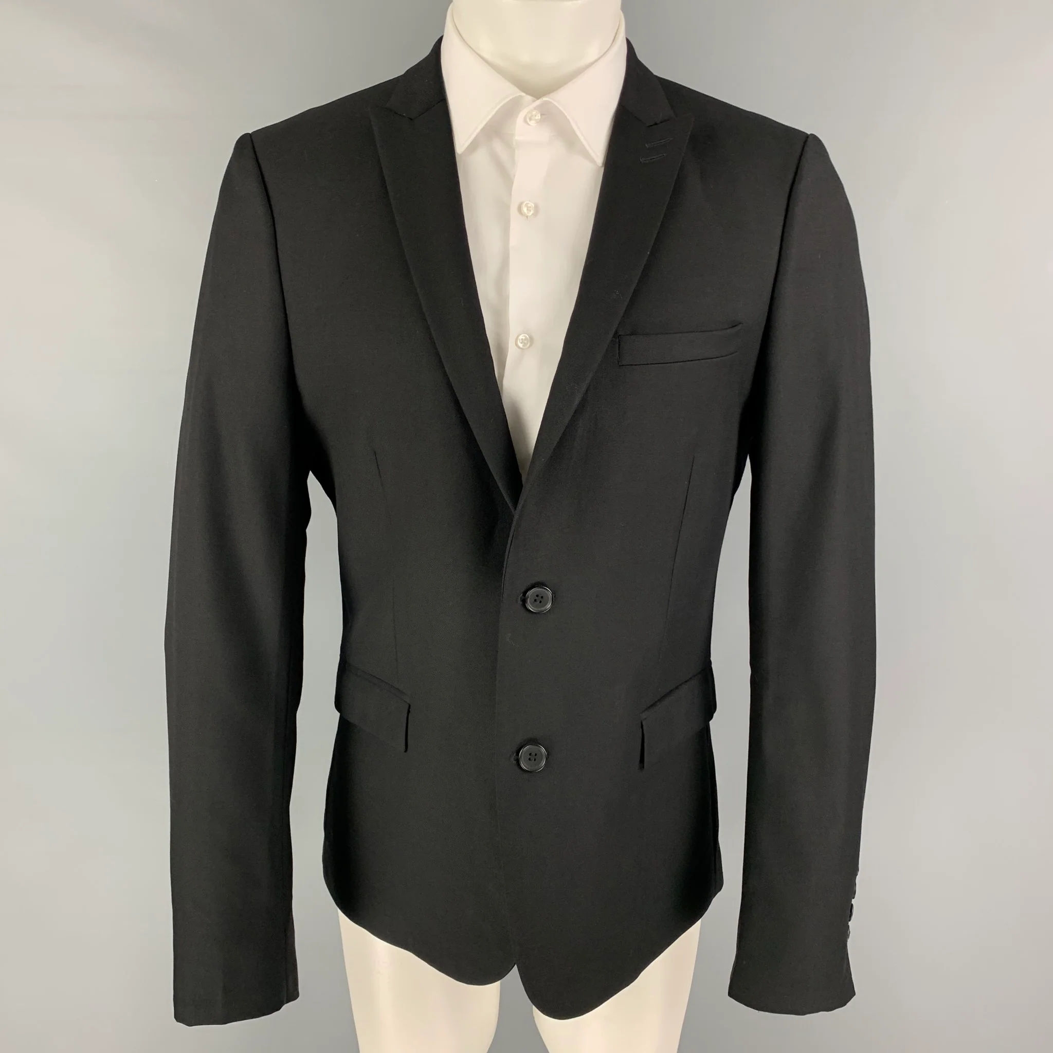 THE KOOPLES Size 40 Black Wool Peak Lapel Sport Coat