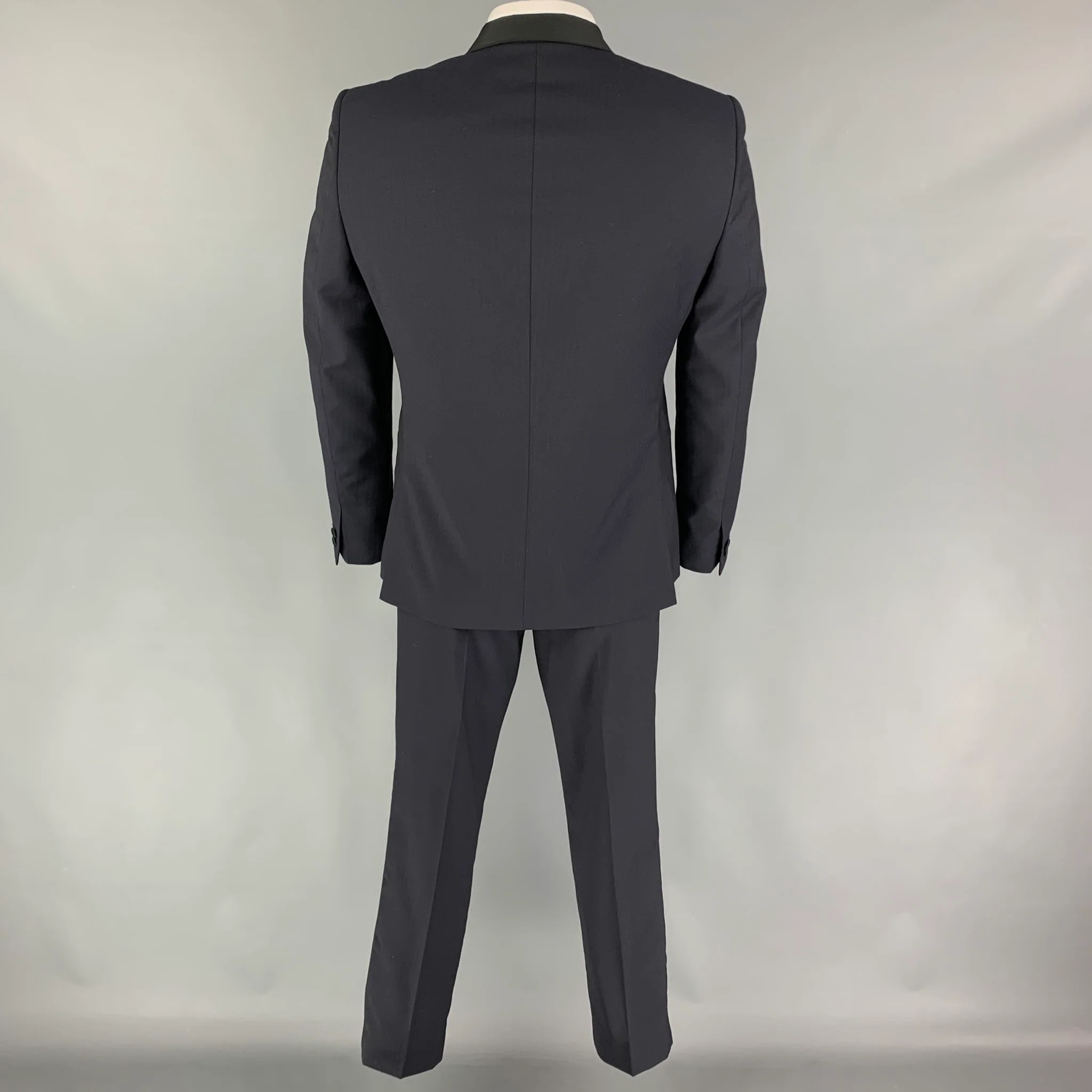 THE KOOPLES Size 40 Navy Black Herringbone Wool Mohair Tuxedo Suit - Image 3
