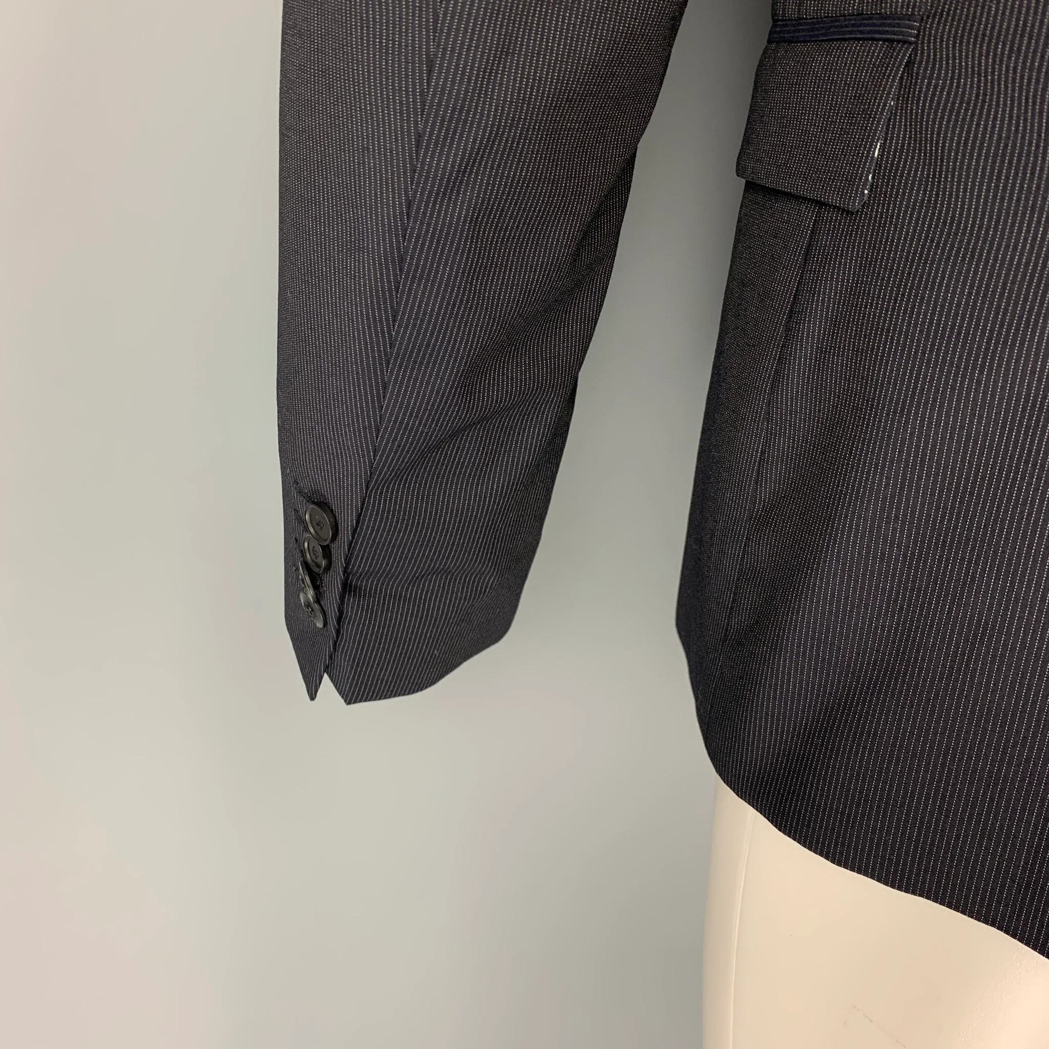 THE KOOPLES Size 40 Navy Pinstripe Wool Peak Lapel Sport Coat - Image 4