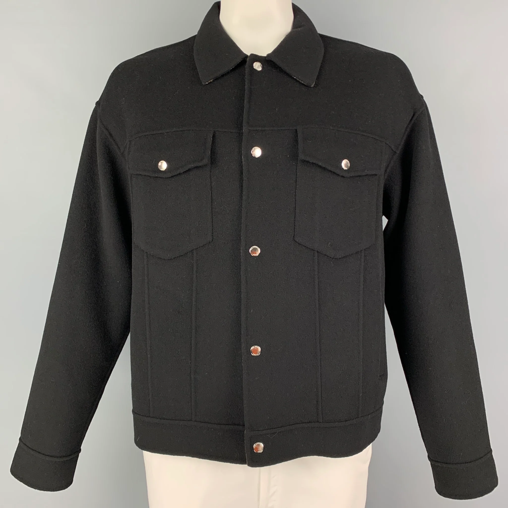 THE KOOPLES Size XL Black Wool Polyamide Trucker Jacket