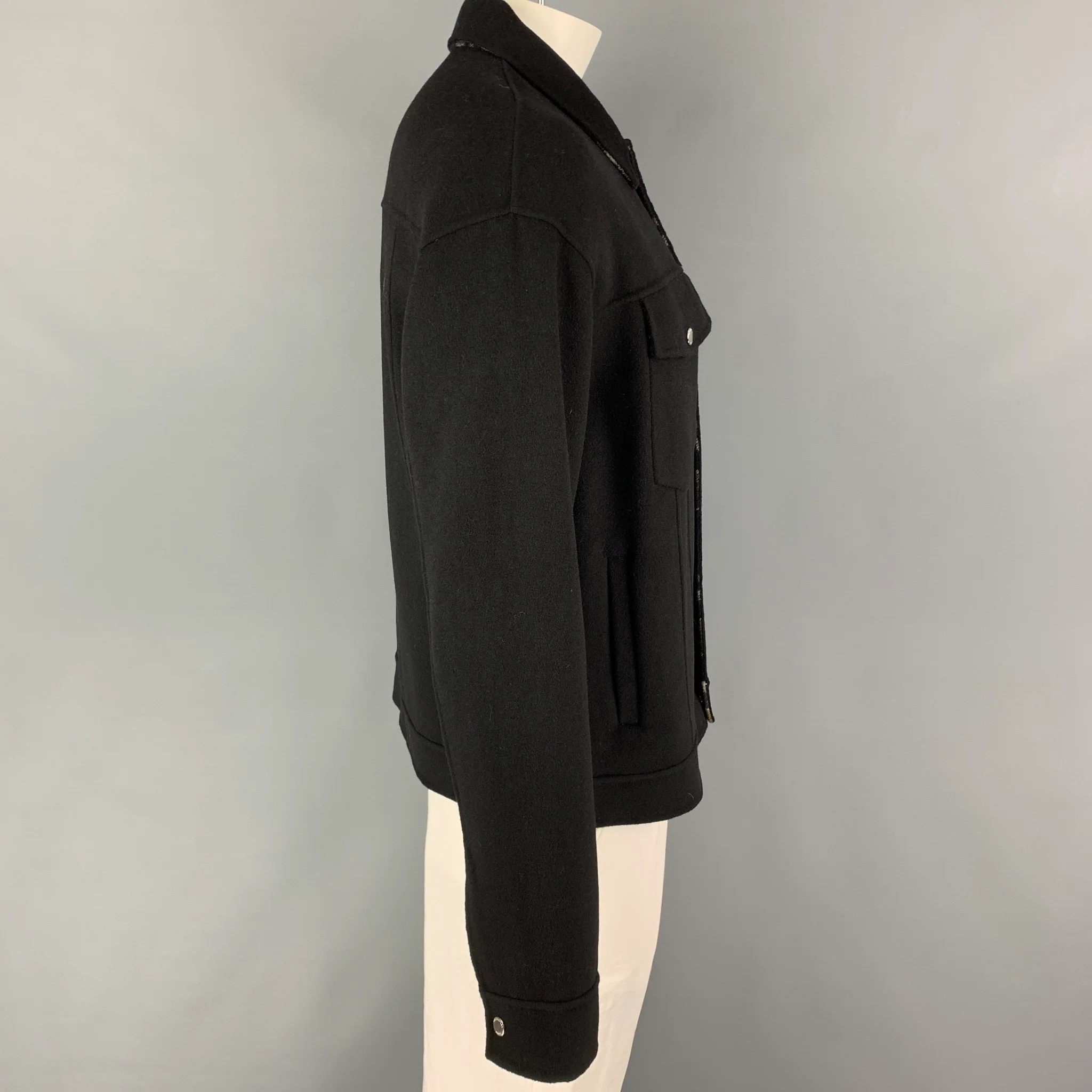 THE KOOPLES Size XL Black Wool Polyamide Trucker Jacket - Image 2