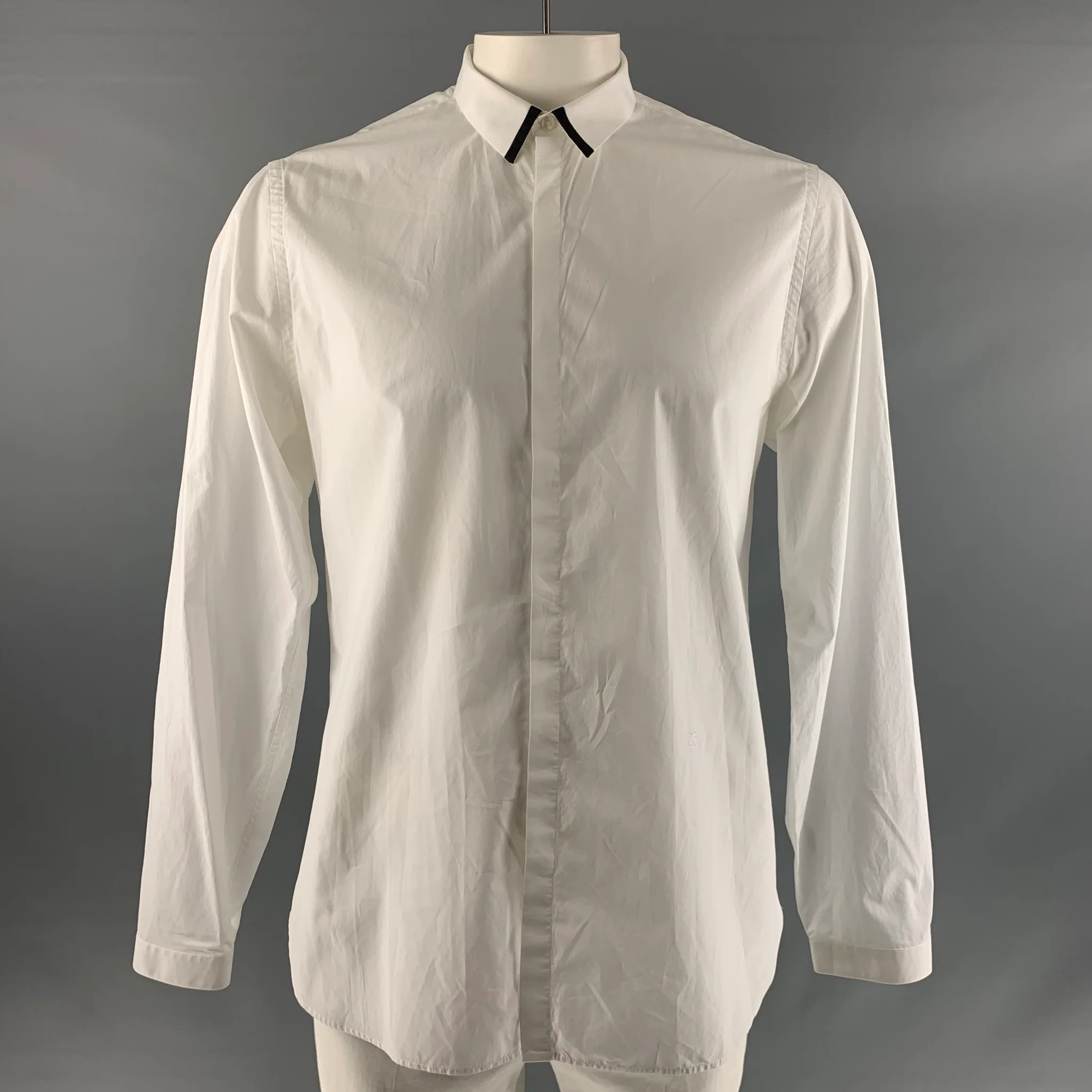 THE KOOPLES Size XL White Solid Cotton Button Up Long Sleeve Shirt