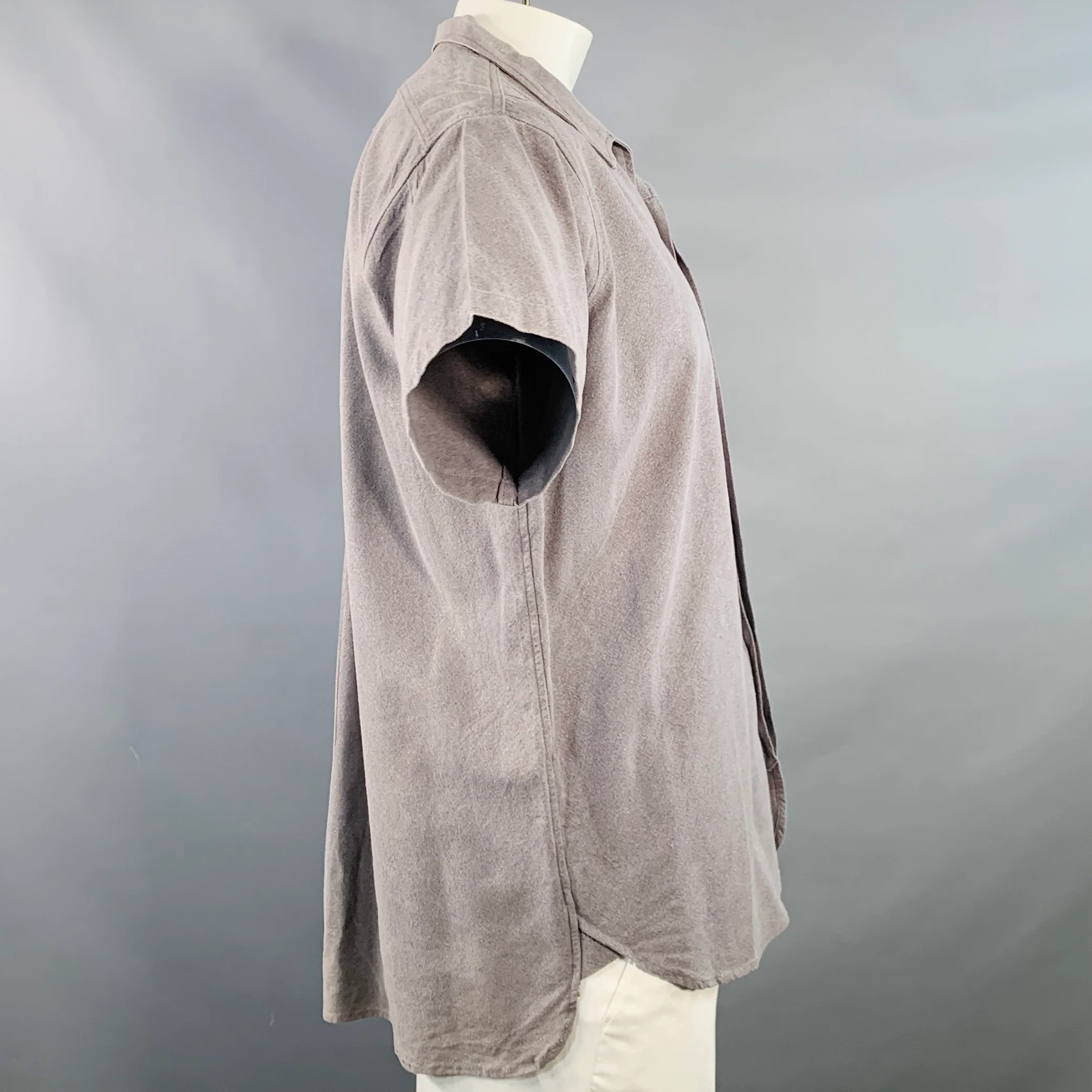THE LOST EXPLORER Size XL Auk Grey Linen Cotton Hidden Buttons Short Sleeve Shirt - Image 2