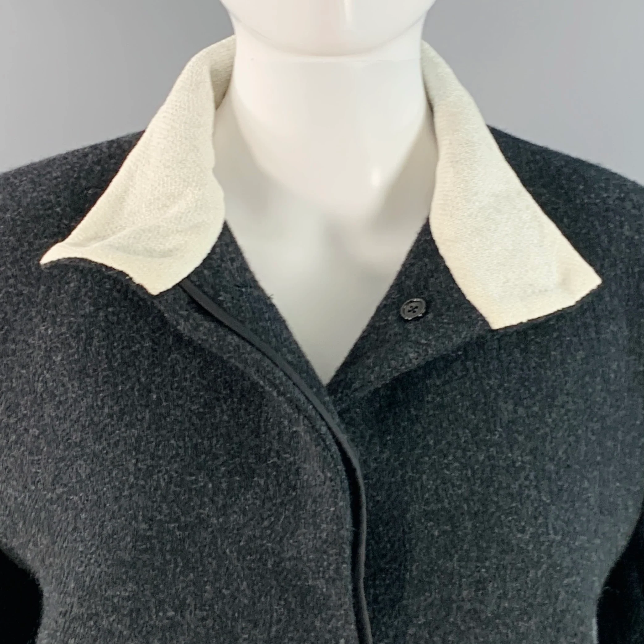 THE ROW Size 4 Aimon Black Charcoal Wool Paper Nehru Collar Hidden Buttons Jacket - Image 3