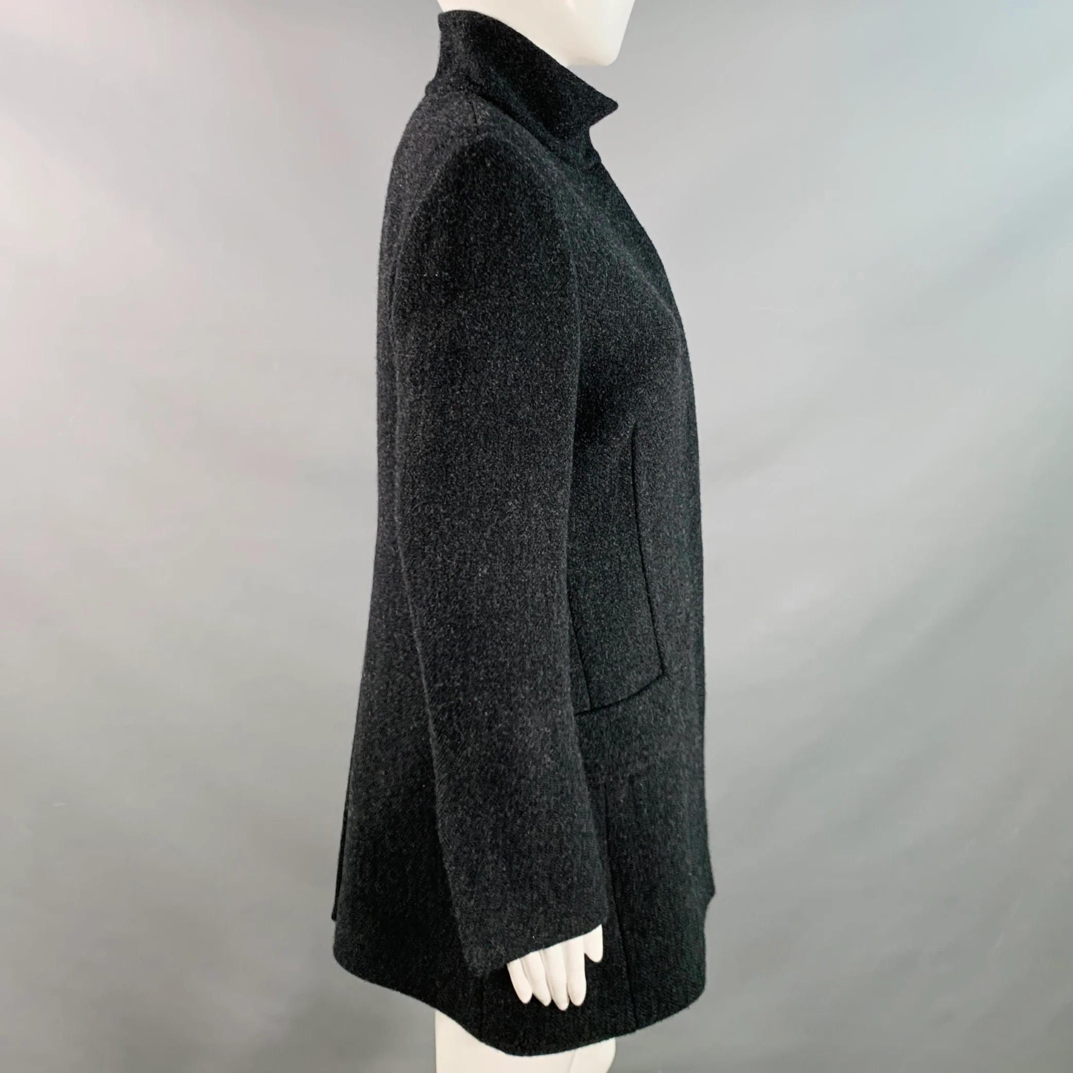THE ROW Size 4 Aimon Black Charcoal Wool Paper Nehru Collar Hidden Buttons Jacket - Image 4