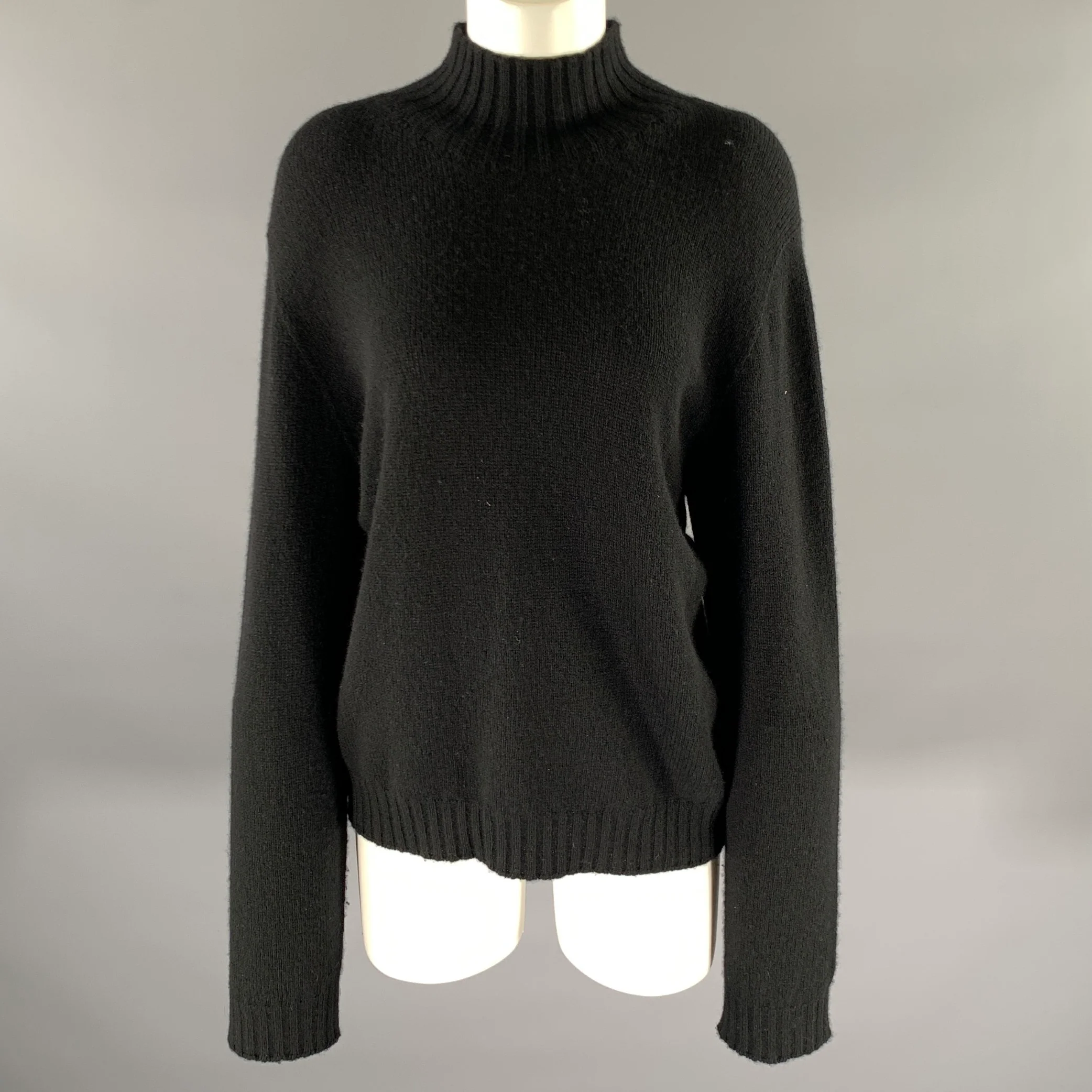 THE ROW Size L Black Cashmere Mock Neck Sweater