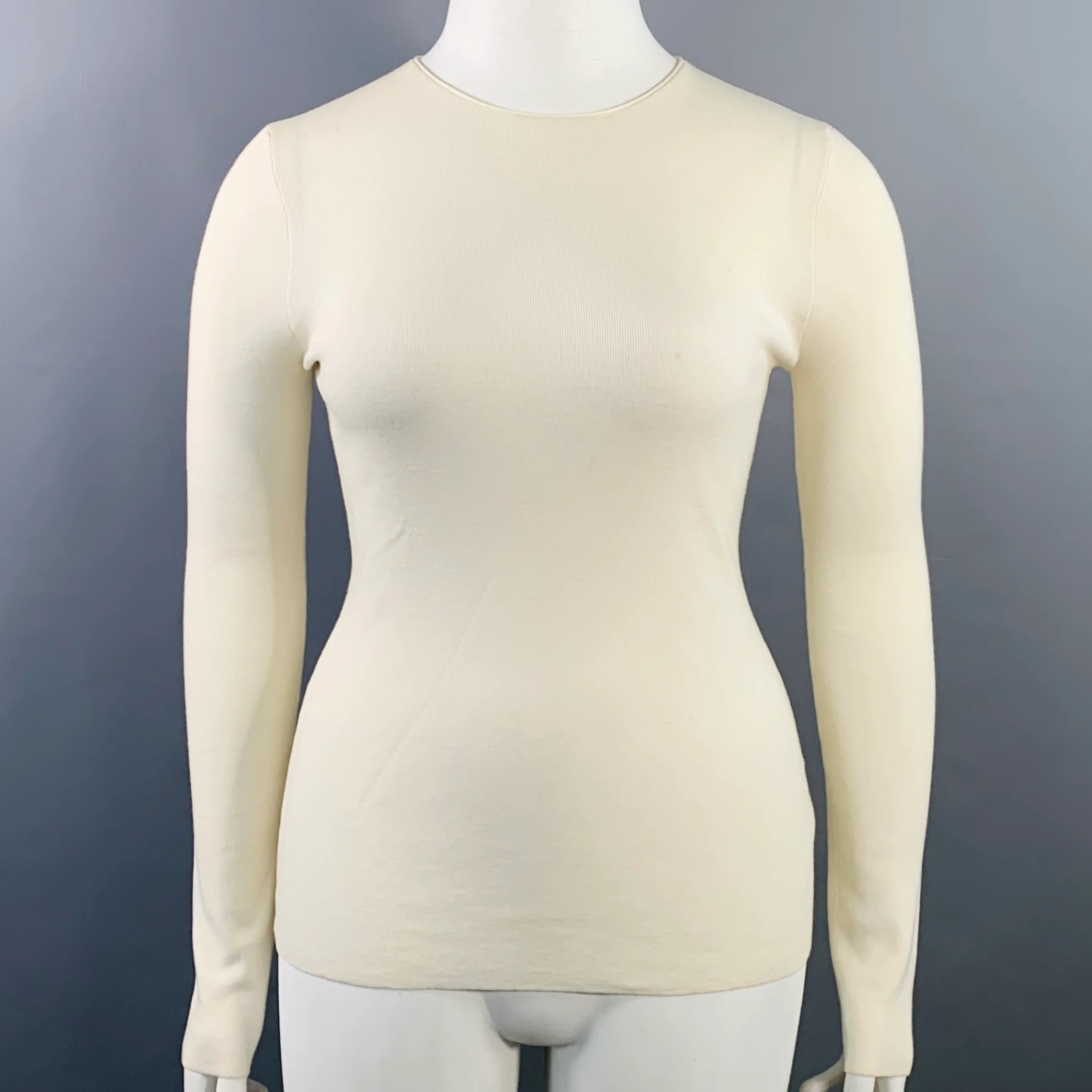 THE ROW Size L Cream Merino Wool Cashmere Crew Neck Pullover