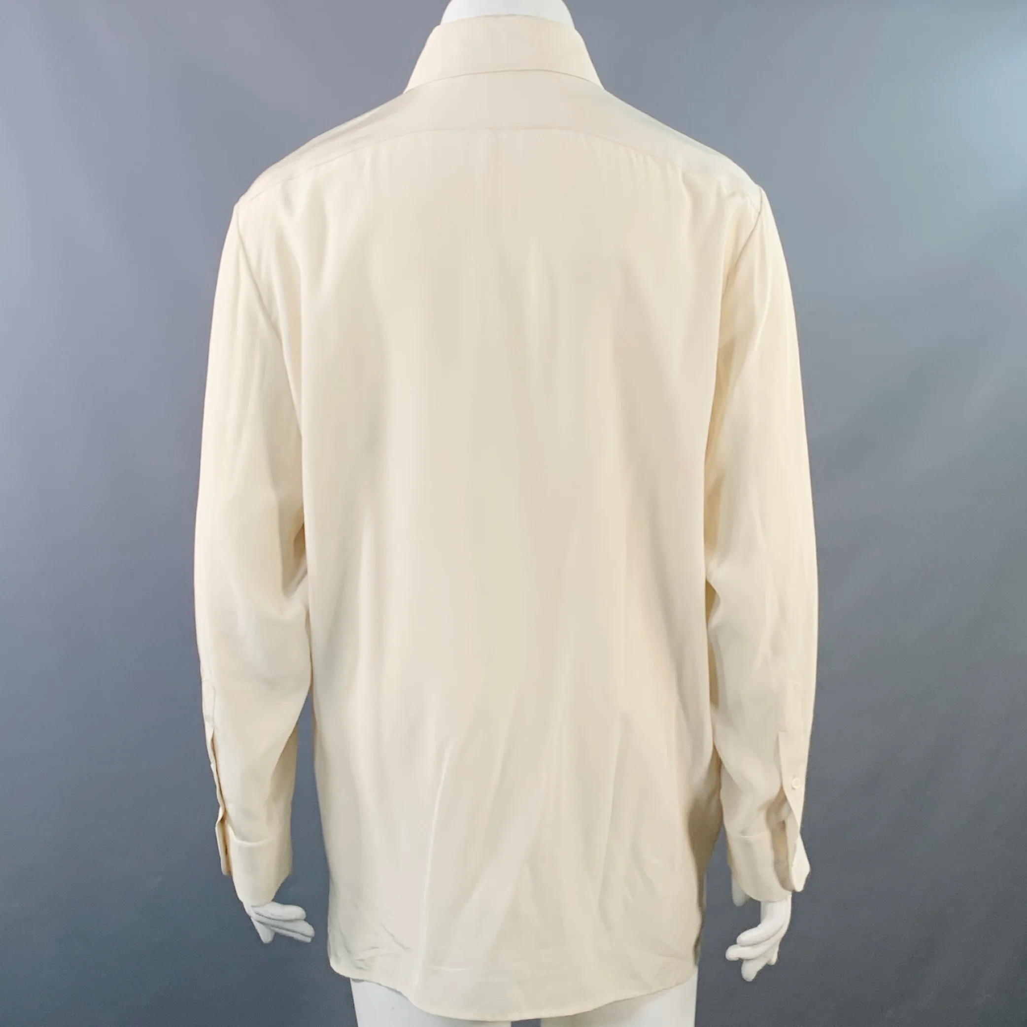 THE ROW Size L Cream Silk Crepe Spread Collar Shirt - Image 3