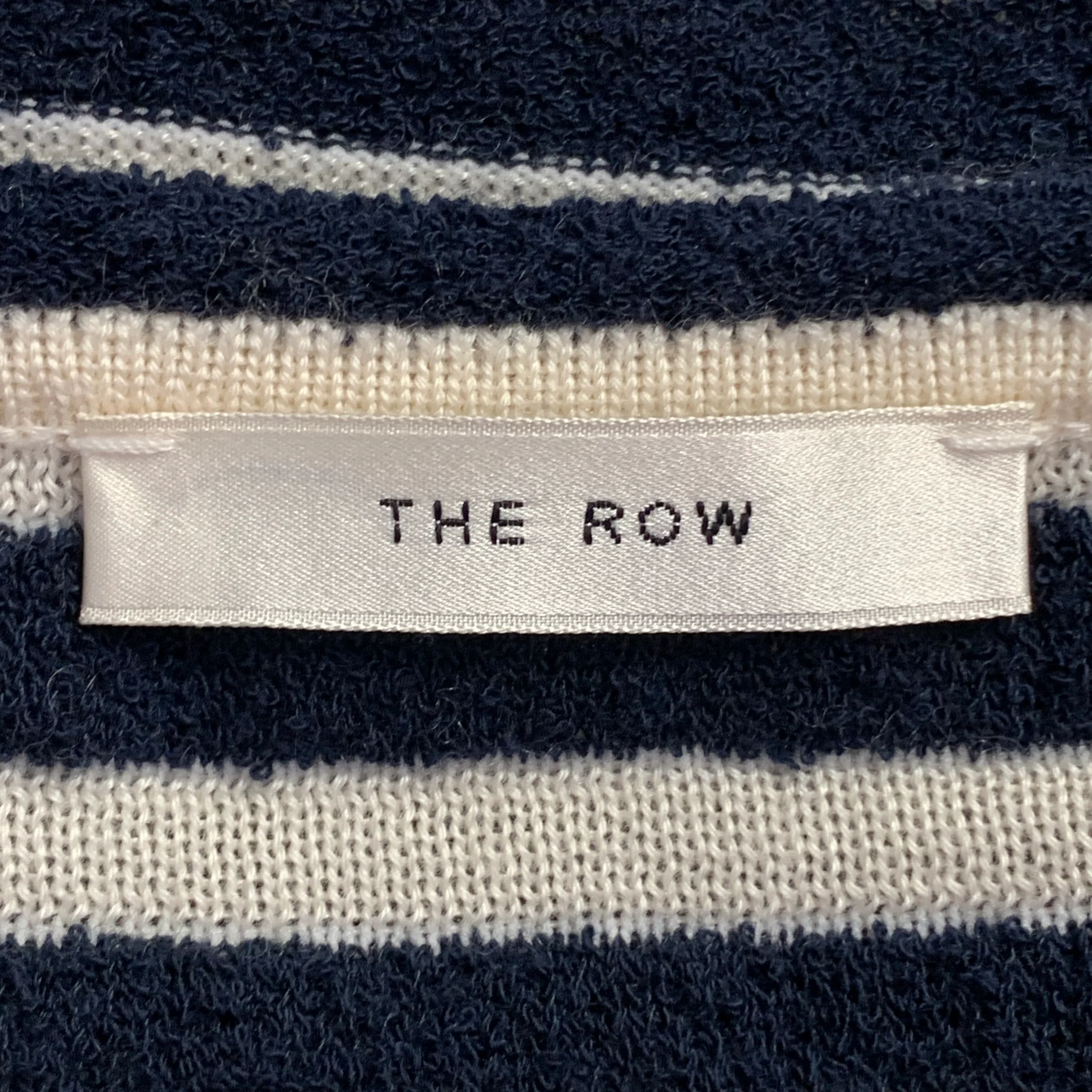 THE ROW Size L Navy White Cashmere Cotton Silk Blend Terry Reverse Seams Pullover - Image 5