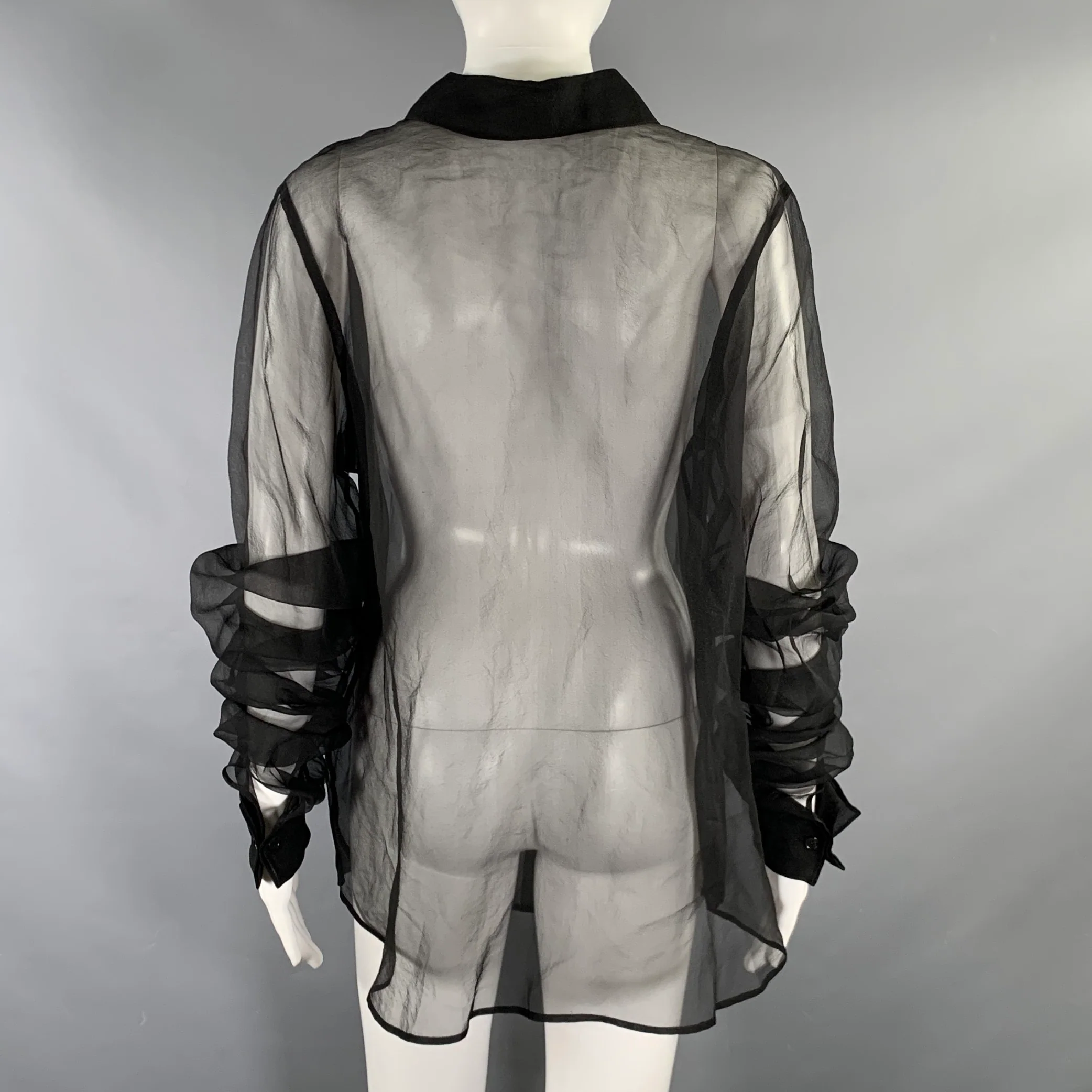 THE ROW Size M Black Silk Sheer Button Down Blouse - Image 3