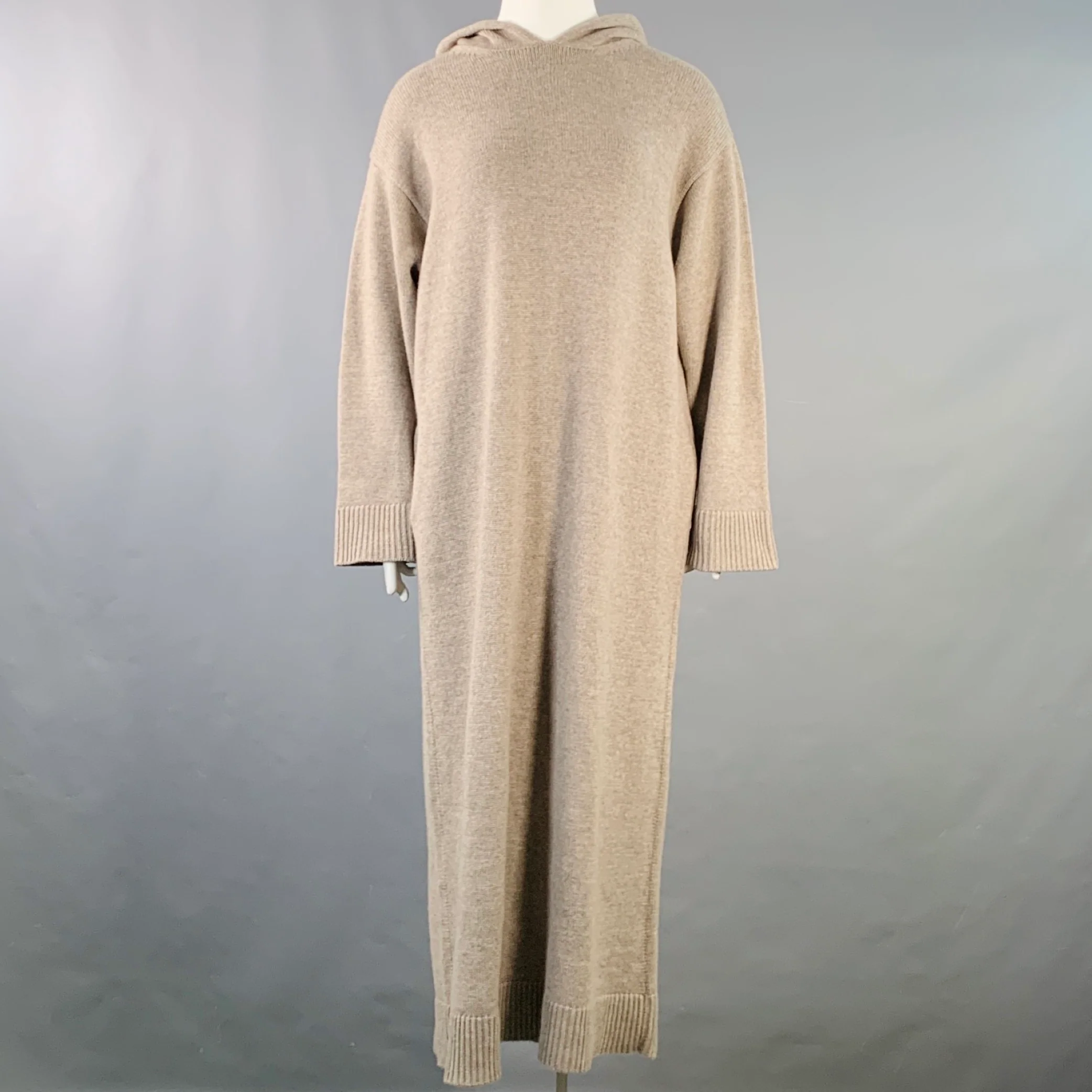 THE ROW Size M/L Ieva Heather Beige Cashmere Knit Hooded Maxi Dress