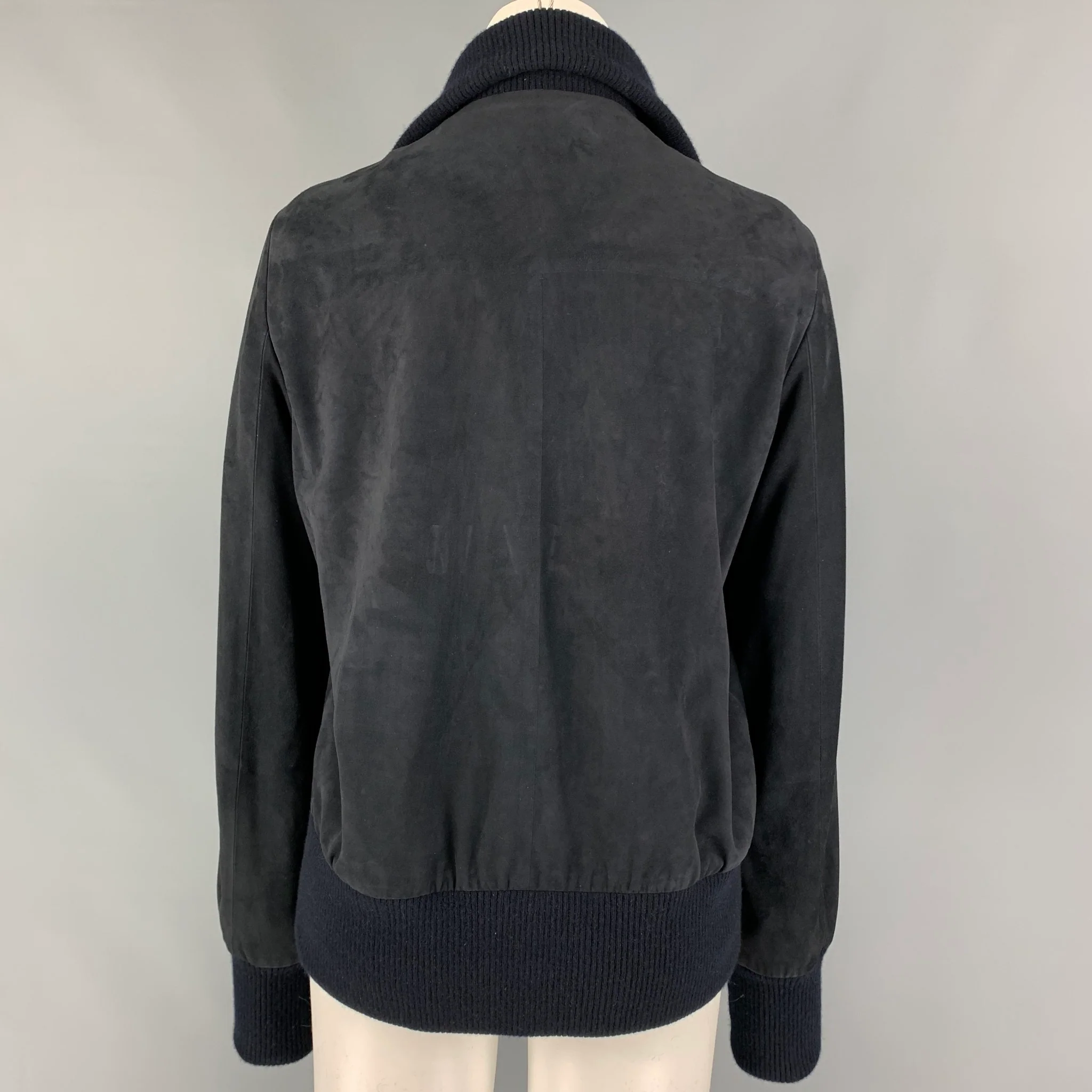 THE ROW Size S Navy Cashmere Blend Lamb Skin Bomber Jacket - Image 3