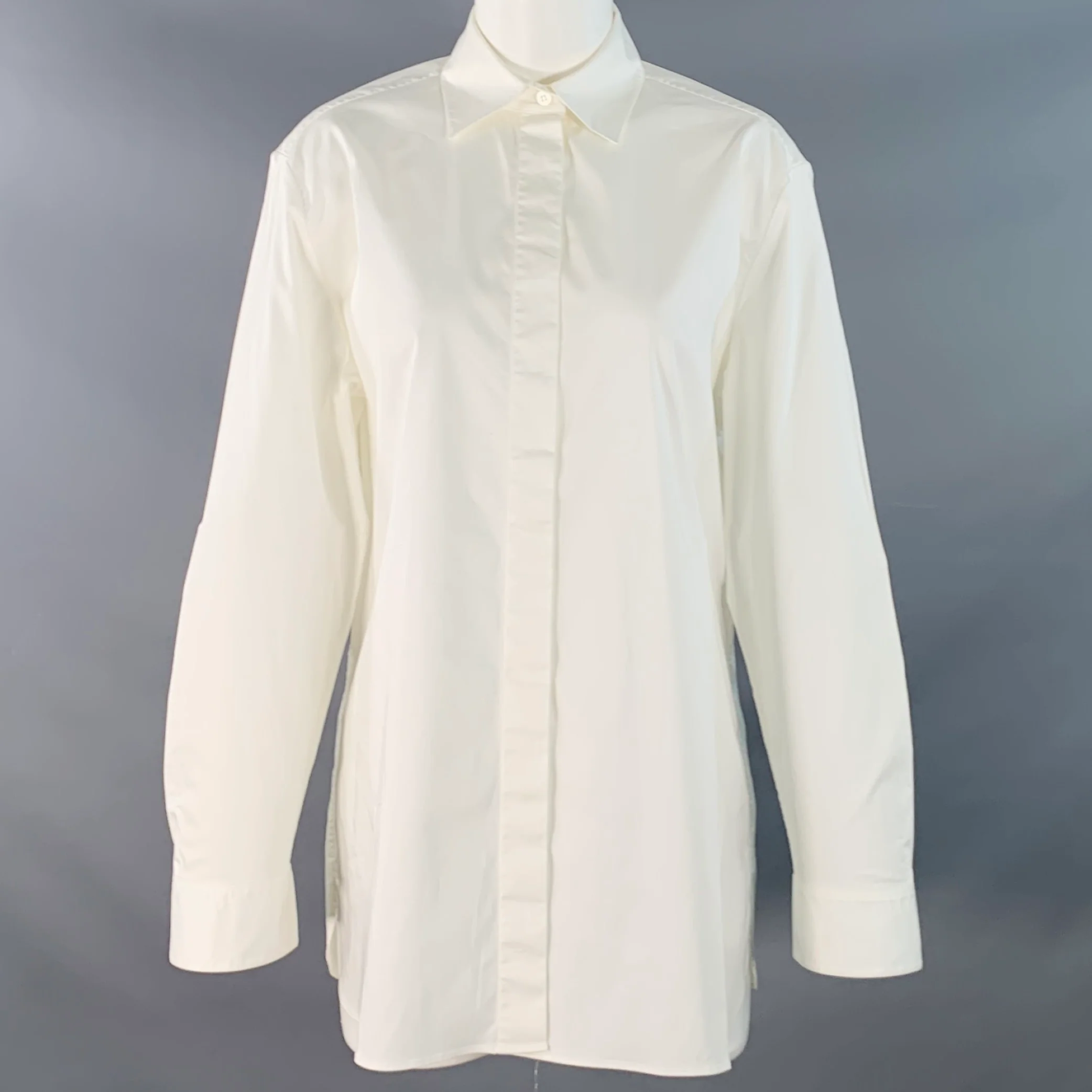 THE ROW Size S White Cotton Blend Oversized Hidden Buttons Shirt