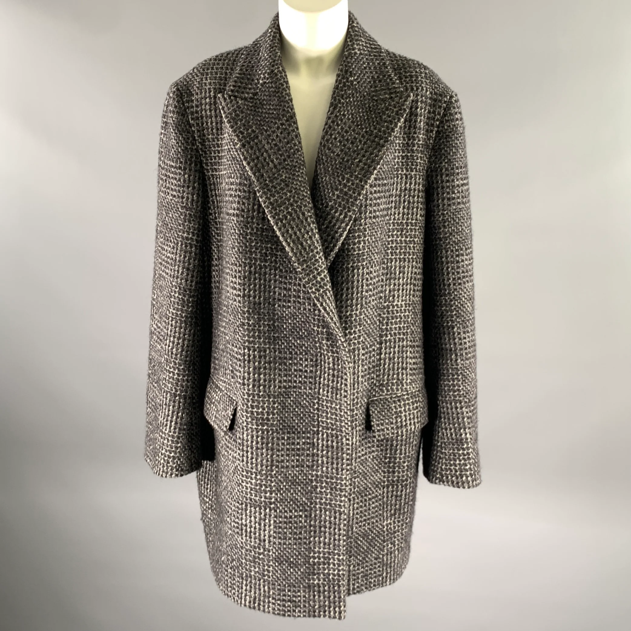 THE ROW Size XL Grey Black Wool Silk Blend Coat