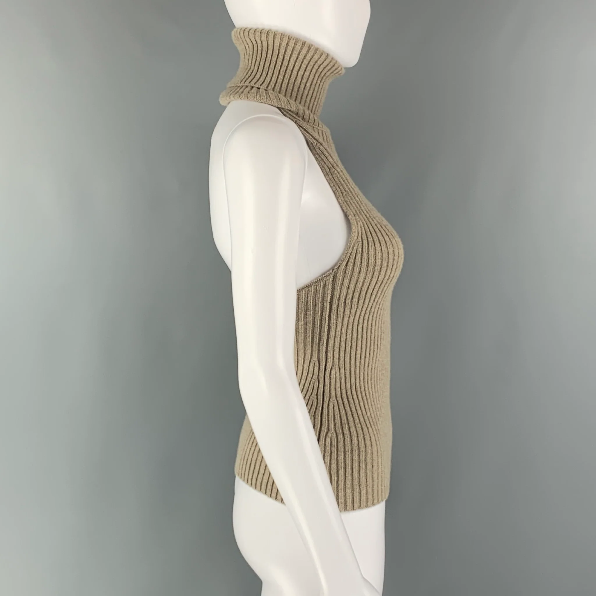 THE ROW Size XS Grey Taupe Virgin Wool Cashmere Ribbed Halter Casual Top - Image 2
