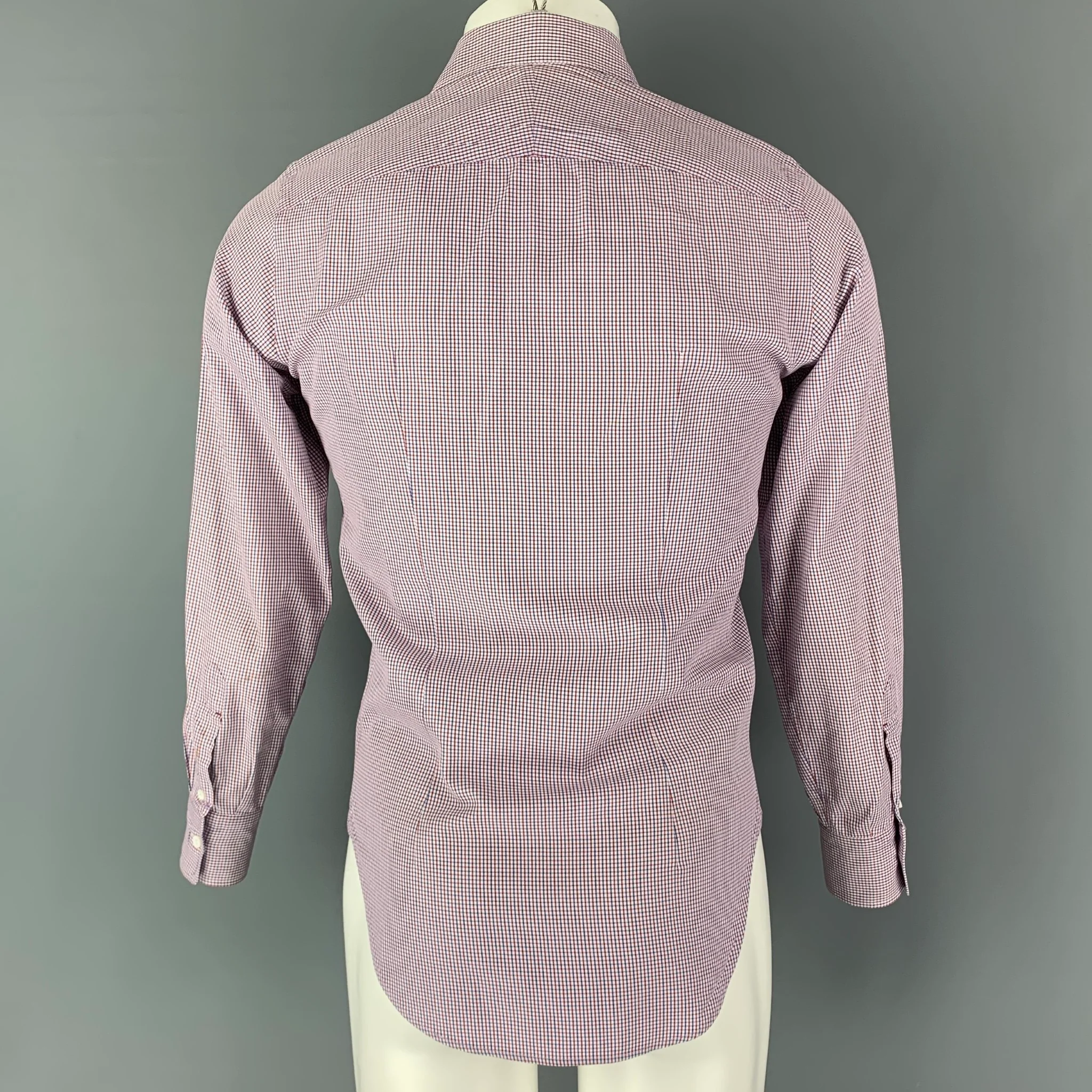 THE SUIT COMPANY Size S Red Blue & White Checkered One pocket Long Sleeve Shirt - Image 3