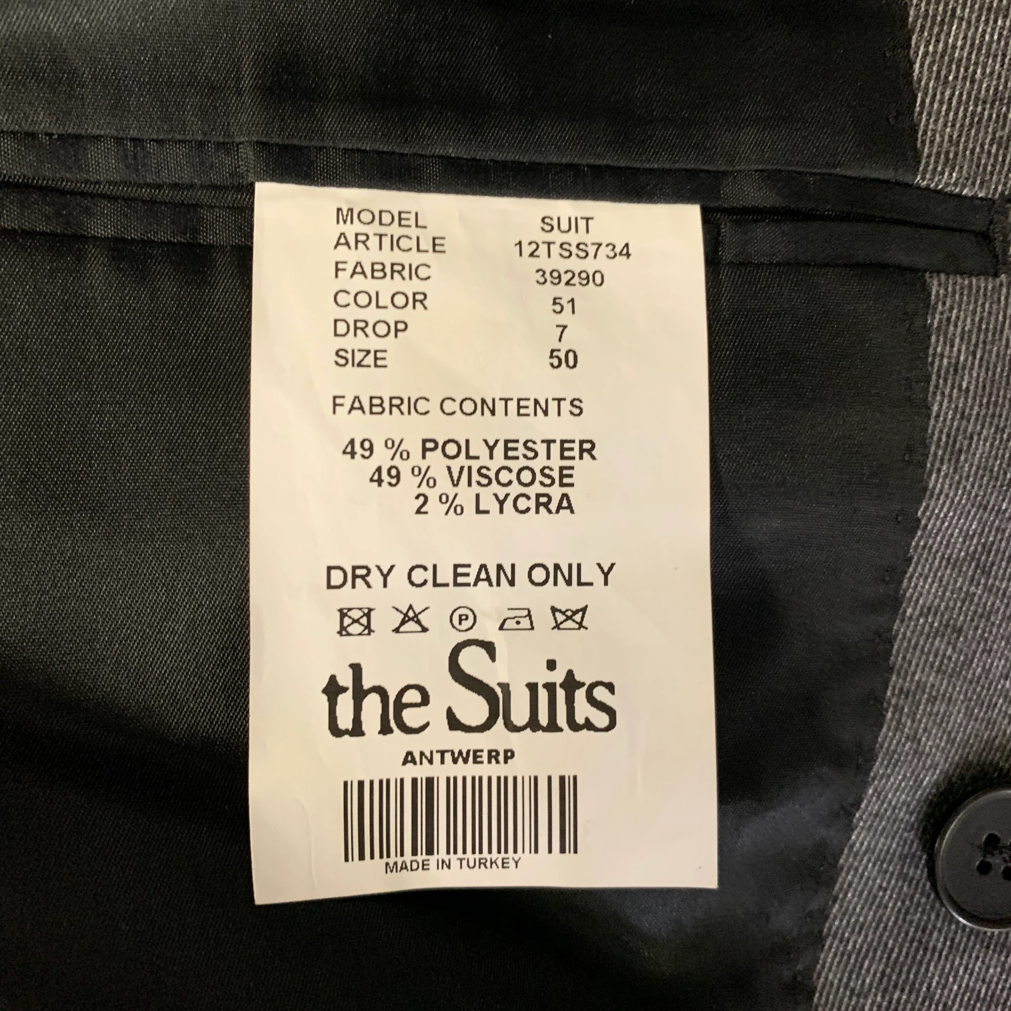THE SUITS ANTWERP Chest Size 40 Grey Stripe Polyester Blend Peak Lapel 34 Suit - Image 10