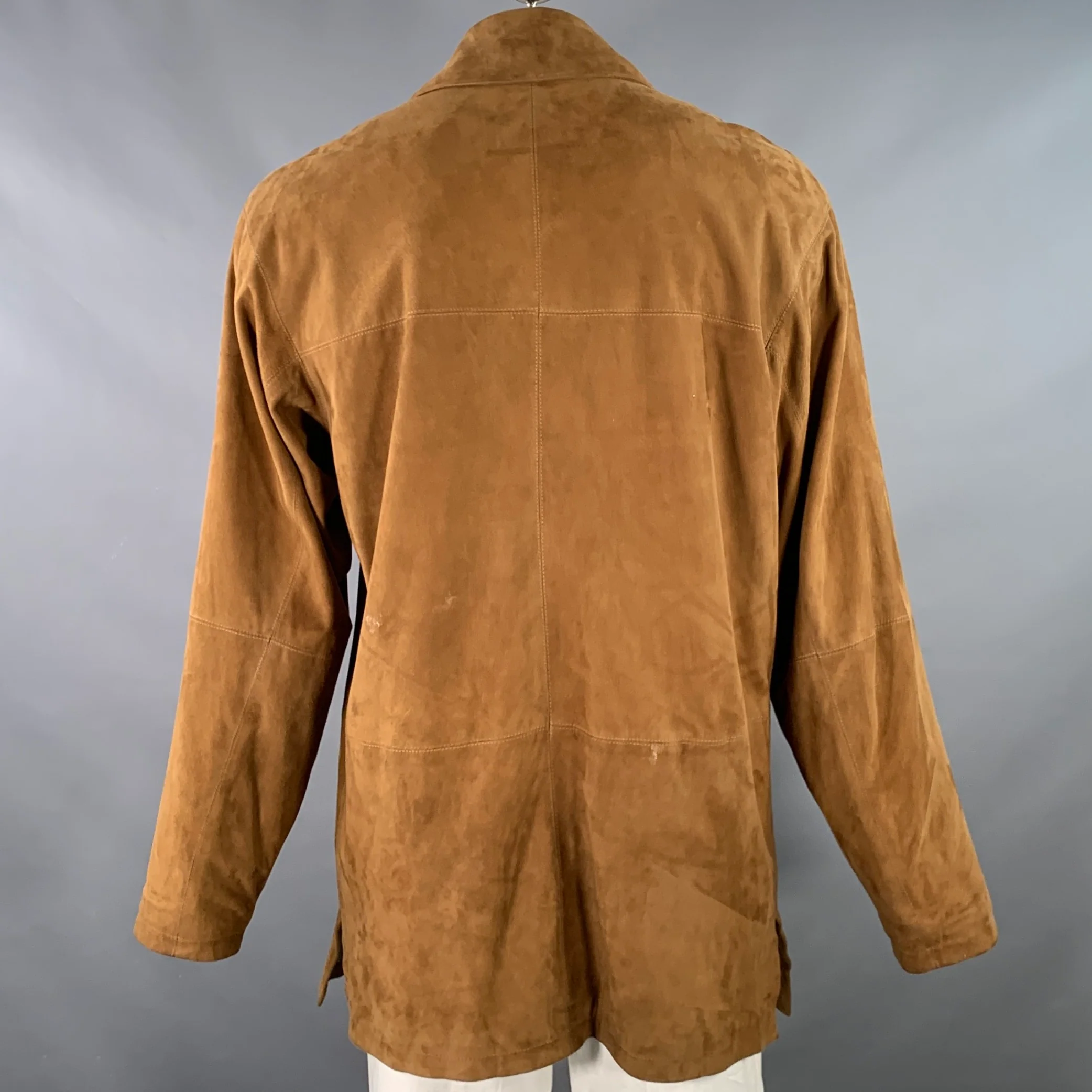 THE TERRITORY AHEAD Size L Camel Suede Single Breasted Coat - Image 3