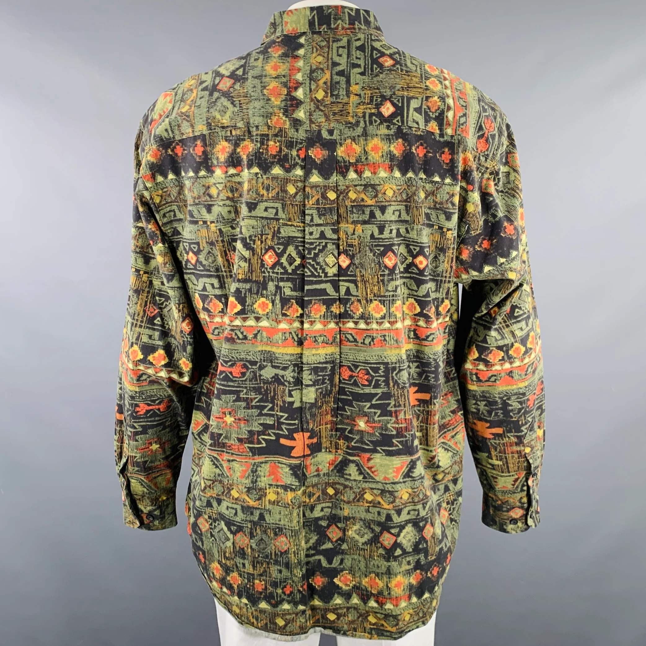 THE TERRITORY AHEAD Size XL Green Orange Abstract Cotton Long Sleeve Shirt - Image 3