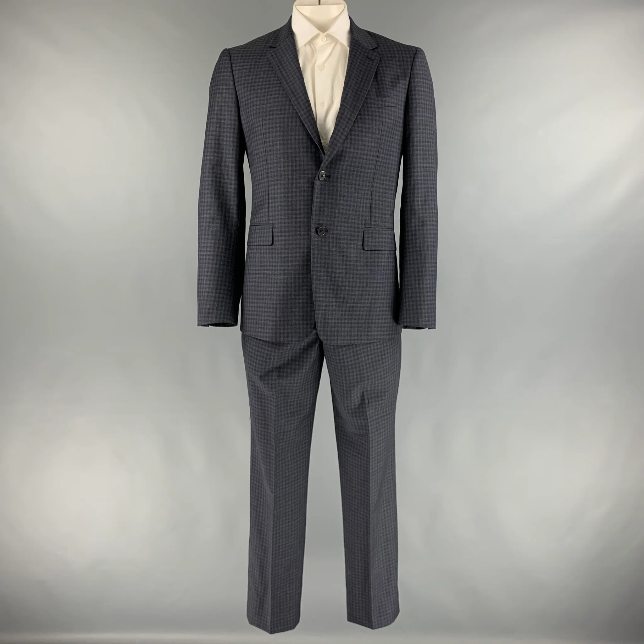 THEOR Size 42 Black Grey Checkered Wool Single Breasted - Image 2