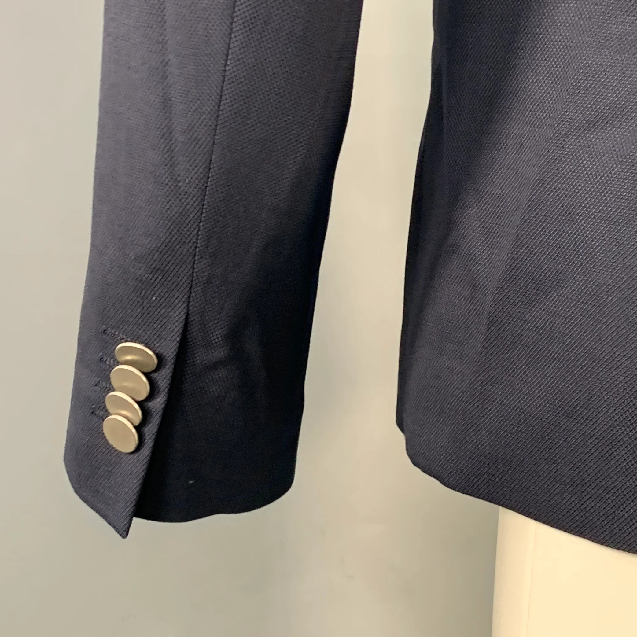 THEORY Size 36 Short Wellar Navy Woven Wool Blend Double Breasted Sport Coat - Image 4
