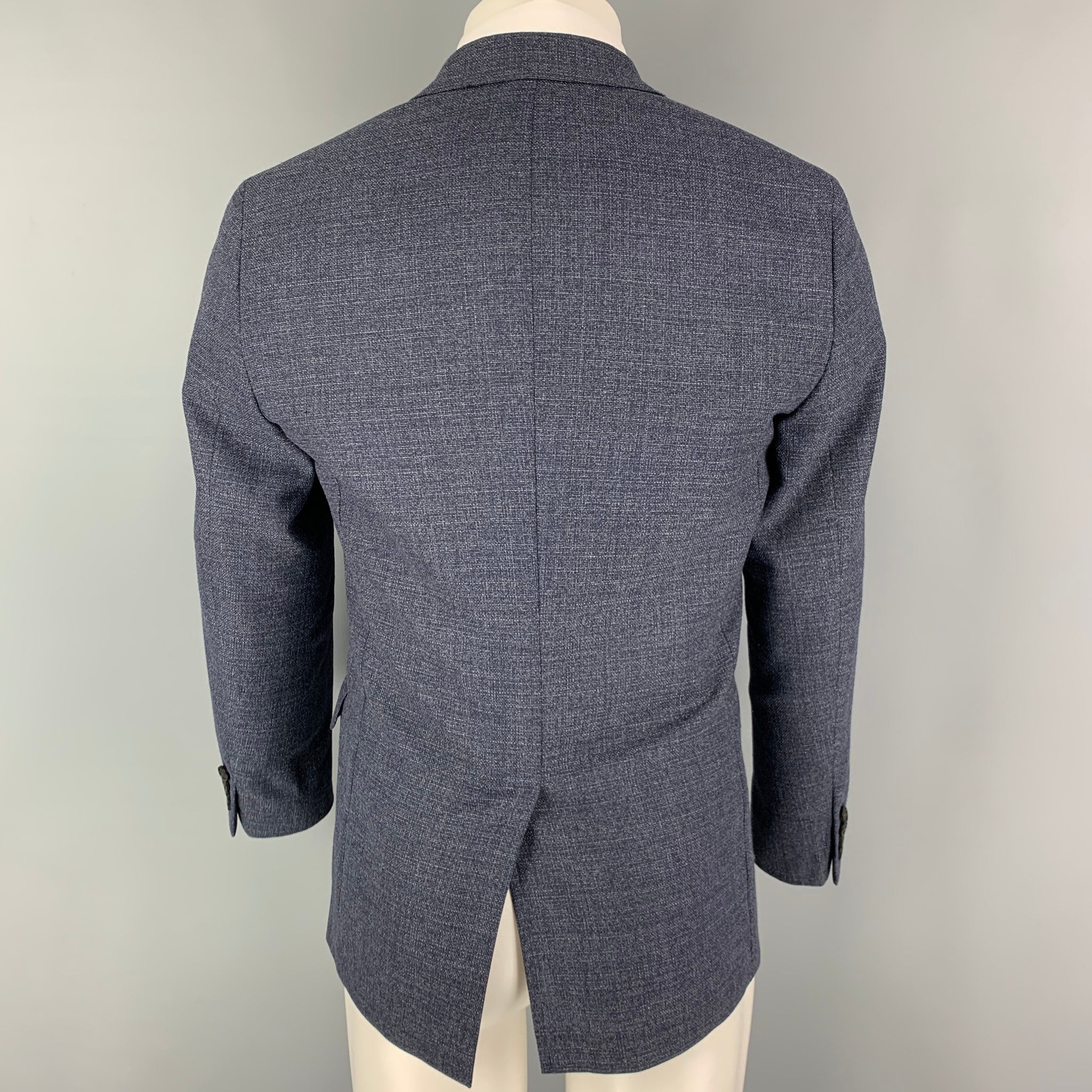 THEORY Size 38 Navy Blue Woven Virgin Wool Single Button Sport Coat - Image 3