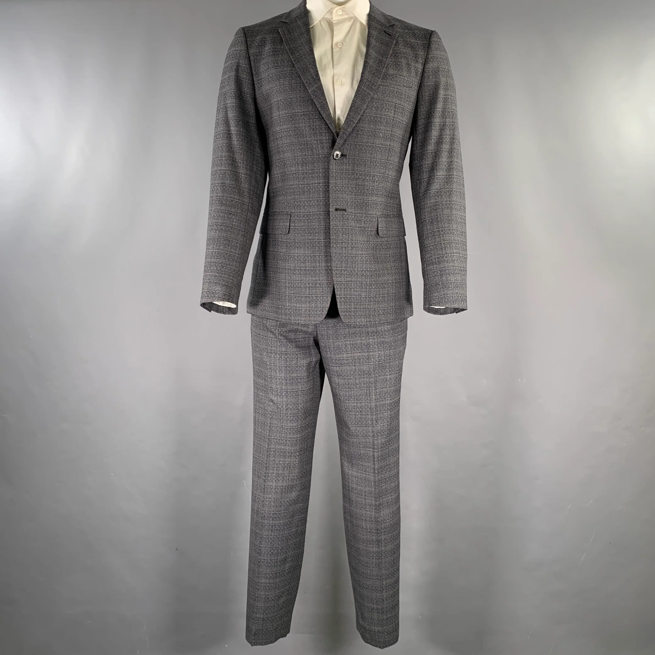 THEORY Size 40 Grey Navy Heather Wool Notch Lapel Suit - Image 3