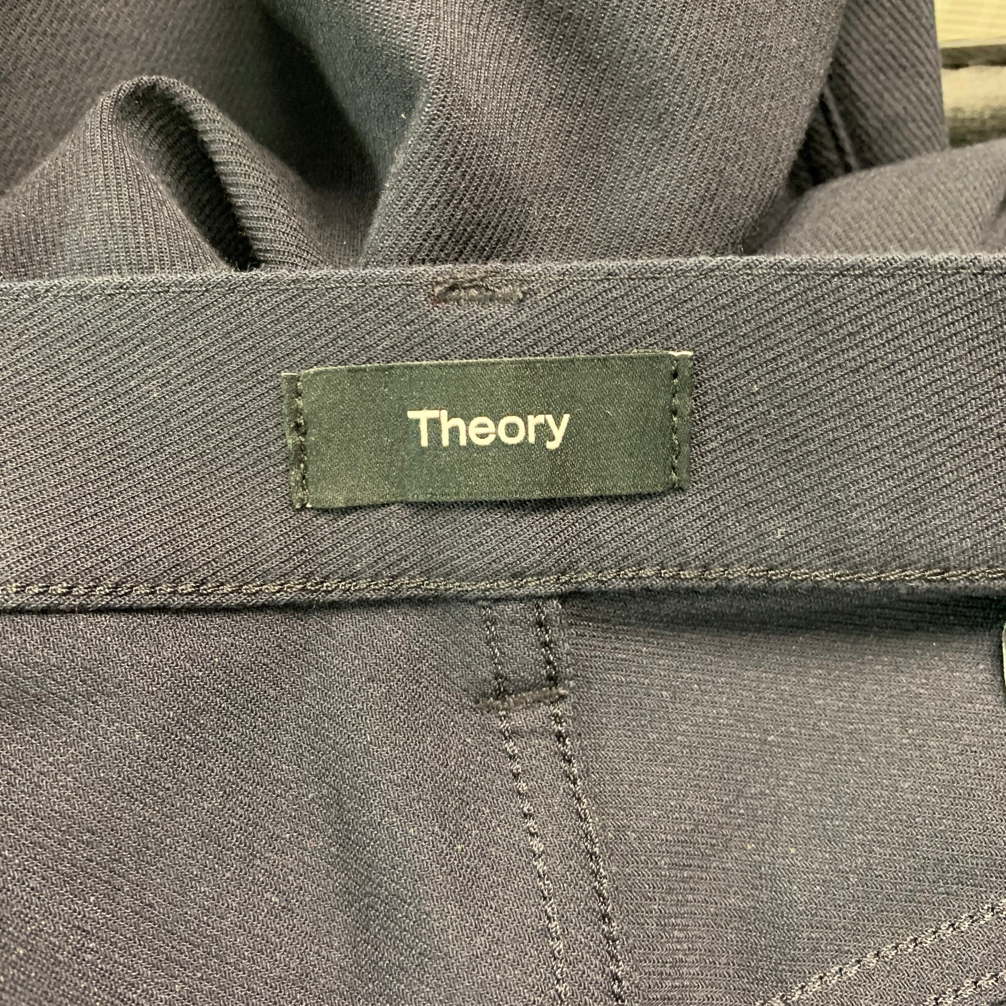 THEORY Size 40 Navy Twill Cotton Blend Flat Front Casual Pants - Image 3