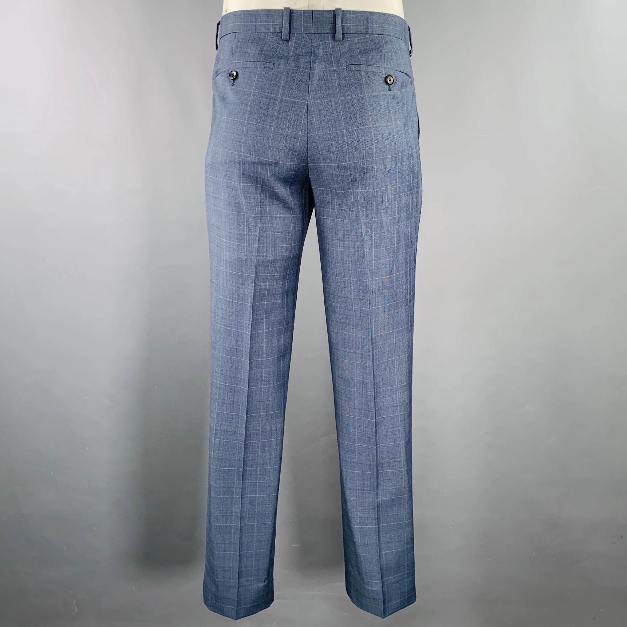 THEORY Size 42 Wellar Marlo Camley Blue Window Pane Wool Suit - Image 6
