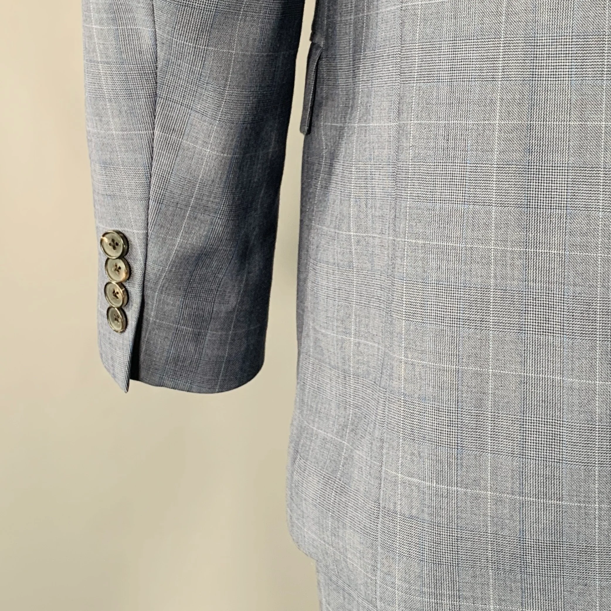 THEORY Size 42 Wellar Marlo Camley Blue Window Pane Wool Suit - Image 7