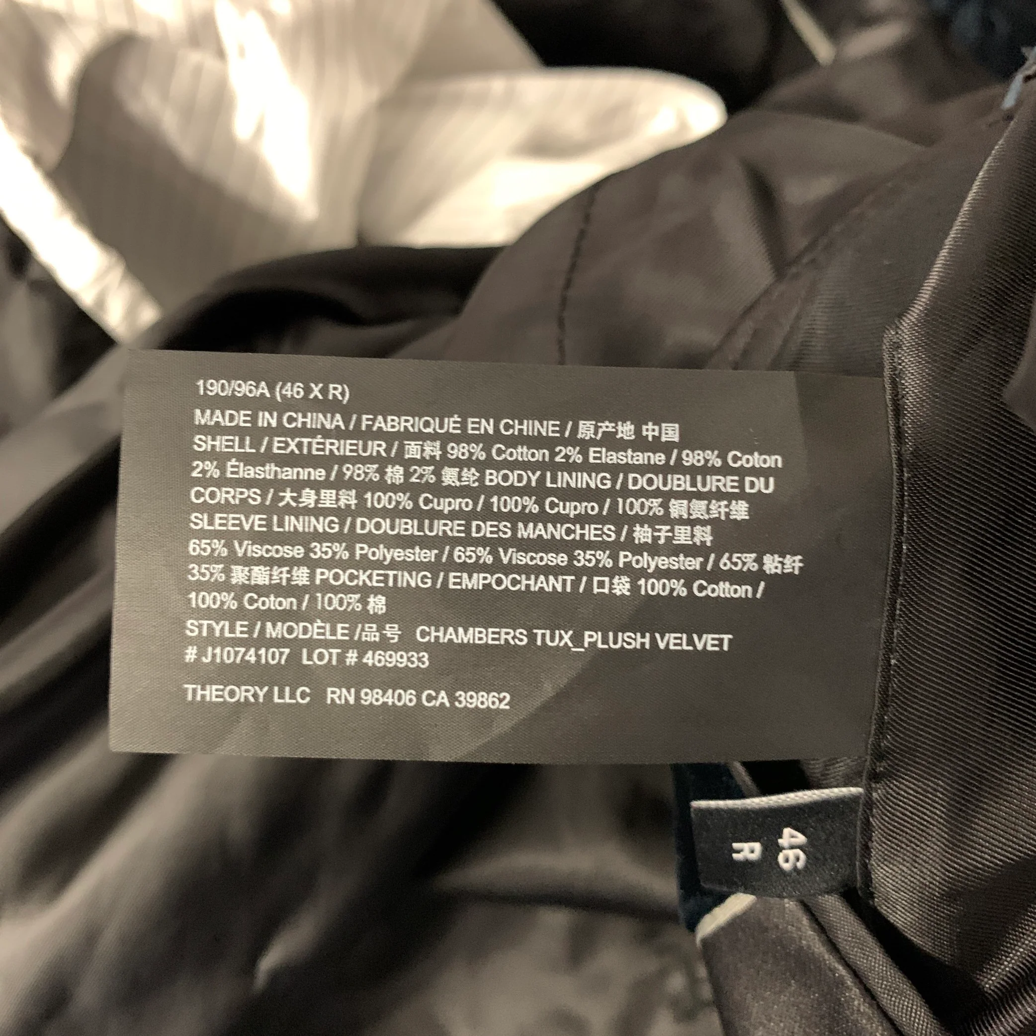 THEORY Size 46 Navy Teal Cotton Blend Tuxedo Jacket - Image 7