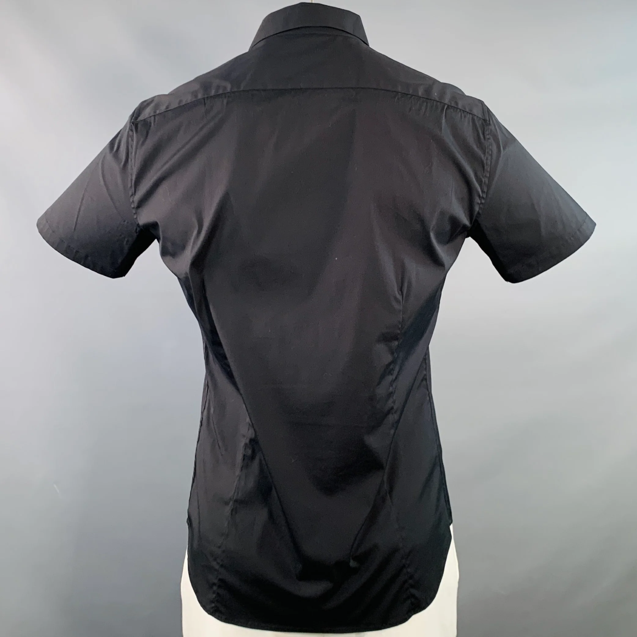 THEORY Size L Black Cotton Spread Collar Short Sleeve Shirt - Image 3
