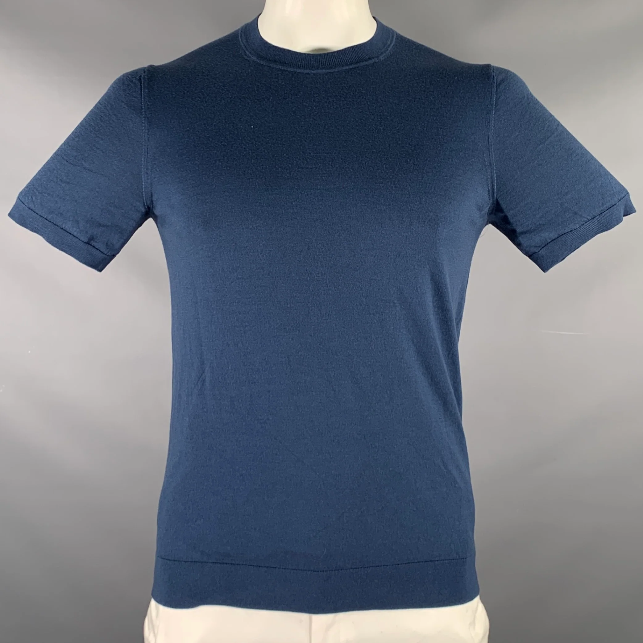 THEORY Size L Blue Knit Wool Blend Crew Neck T-shirt