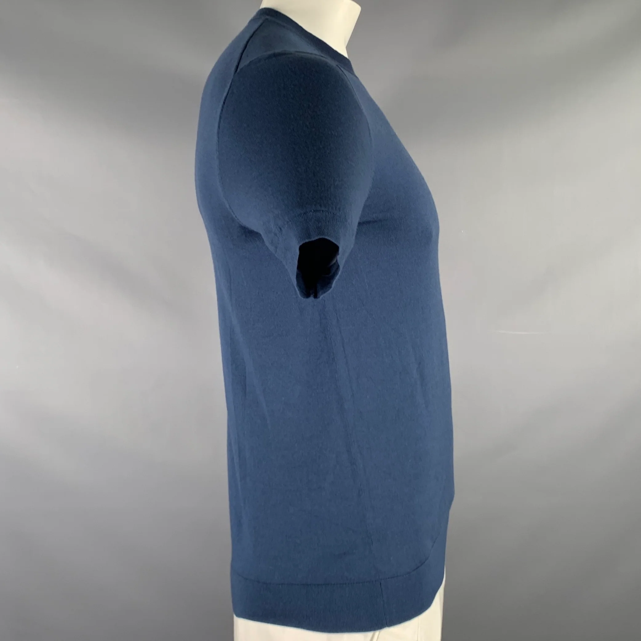 THEORY Size L Blue Knit Wool Blend Crew Neck T-shirt - Image 2