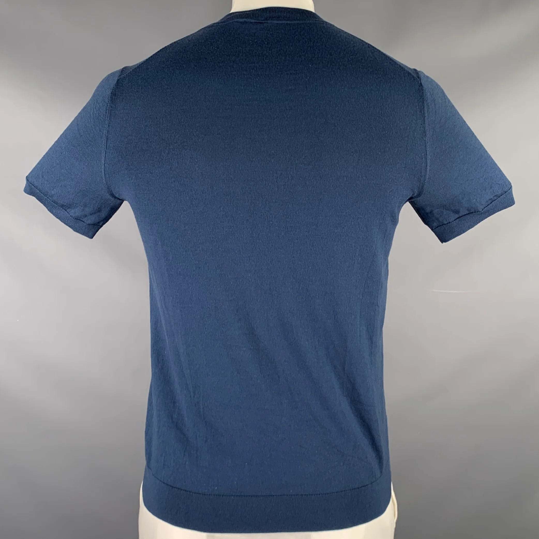 THEORY Size L Blue Knit Wool Blend Crew Neck T-shirt - Image 3