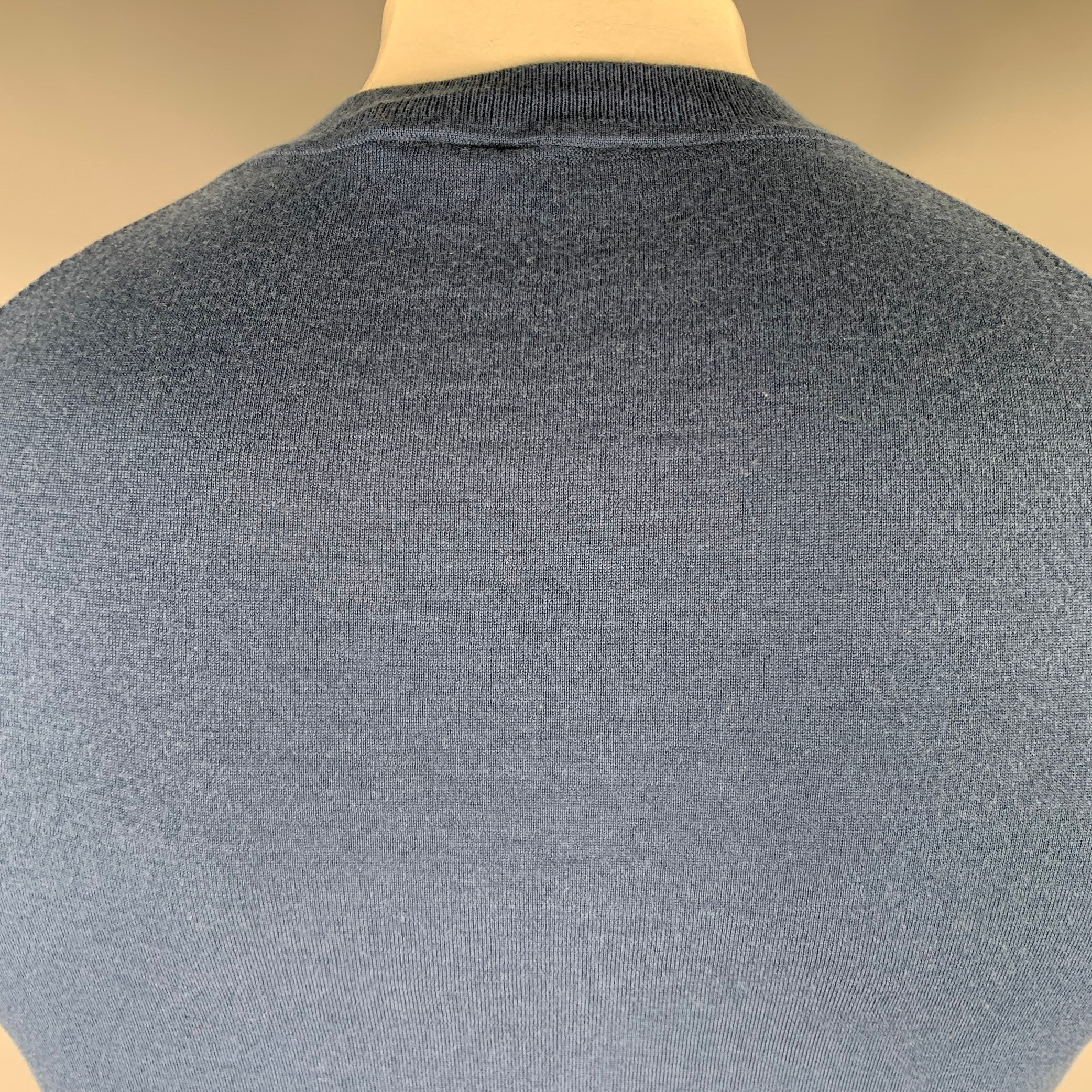 THEORY Size L Blue Knit Wool Blend Crew Neck T-shirt - Image 4