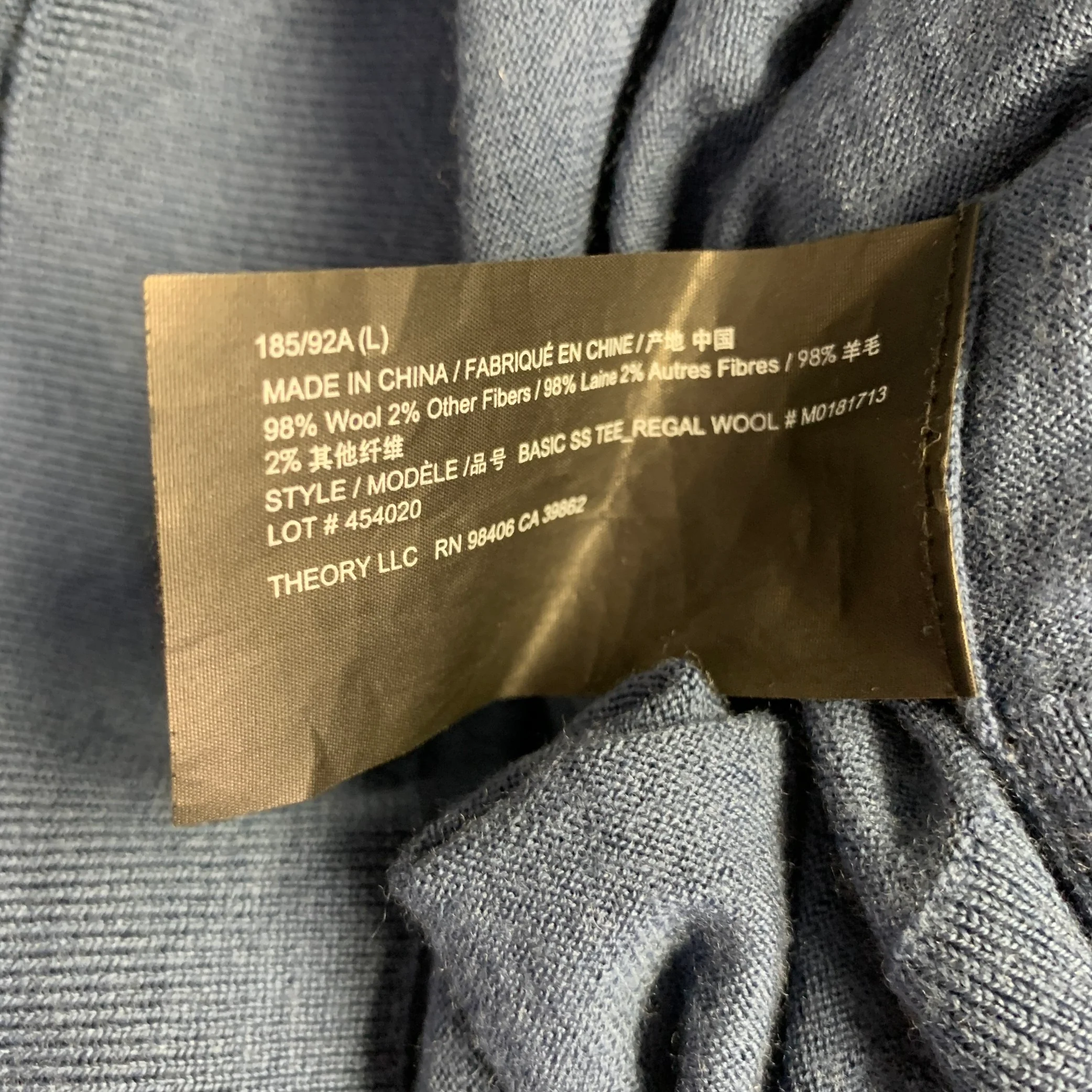THEORY Size L Blue Knit Wool Blend Crew Neck T-shirt - Image 6
