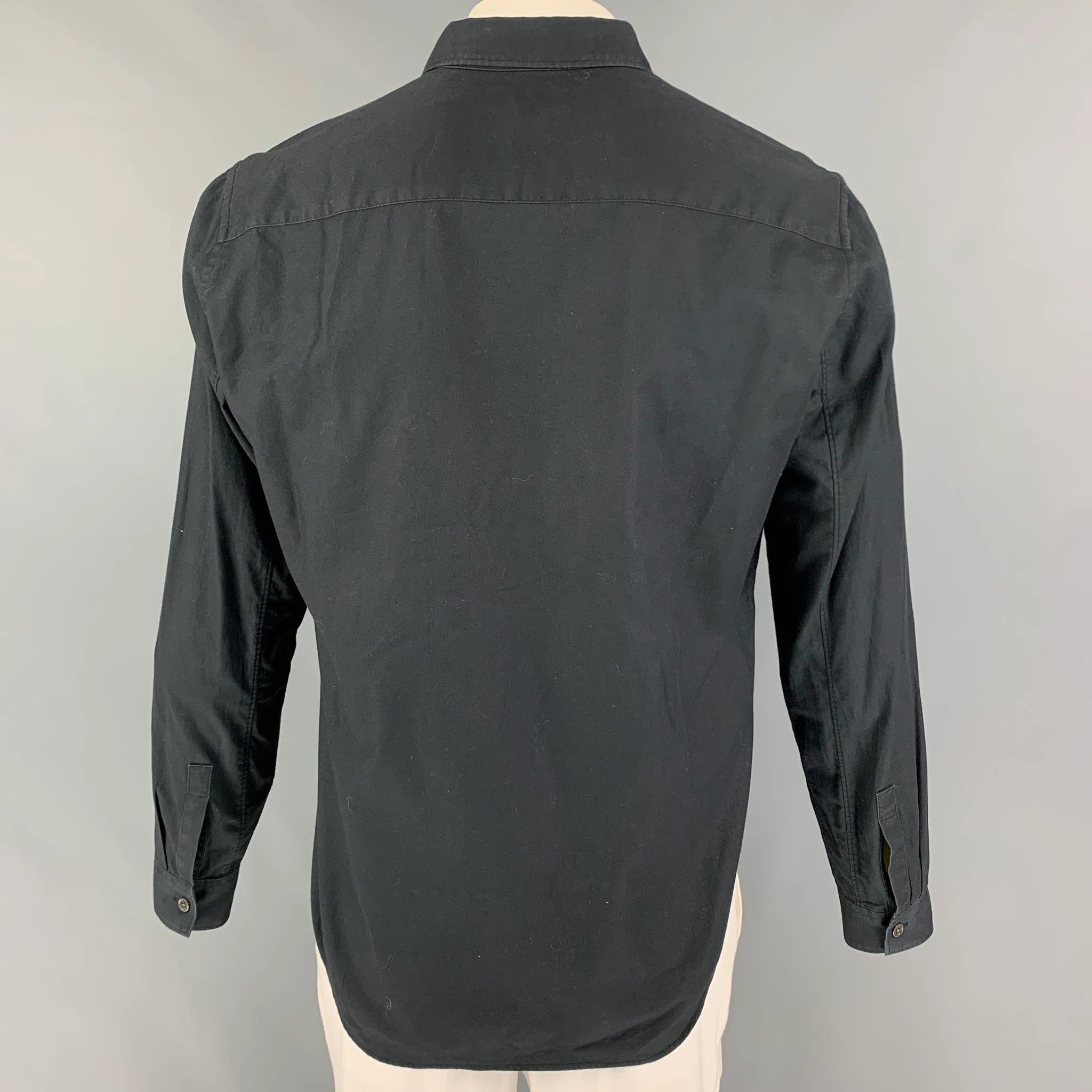 THEORY Size L Charcoal Cotton Button Up Long Sleeve Shirt - Image 3