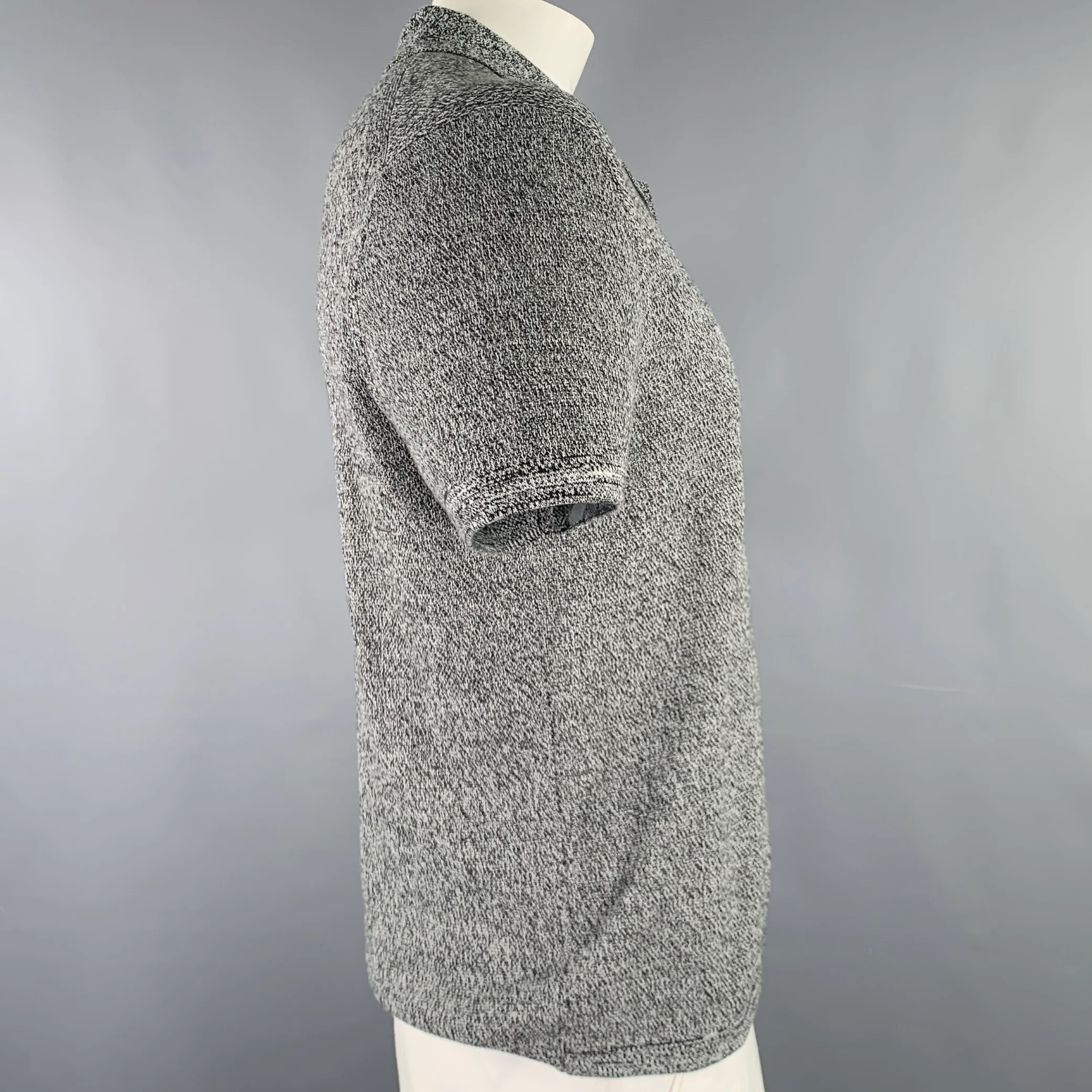 THEORY Size L Grey Black Heather Cotton Blend Slim Fit Polo - Image 2