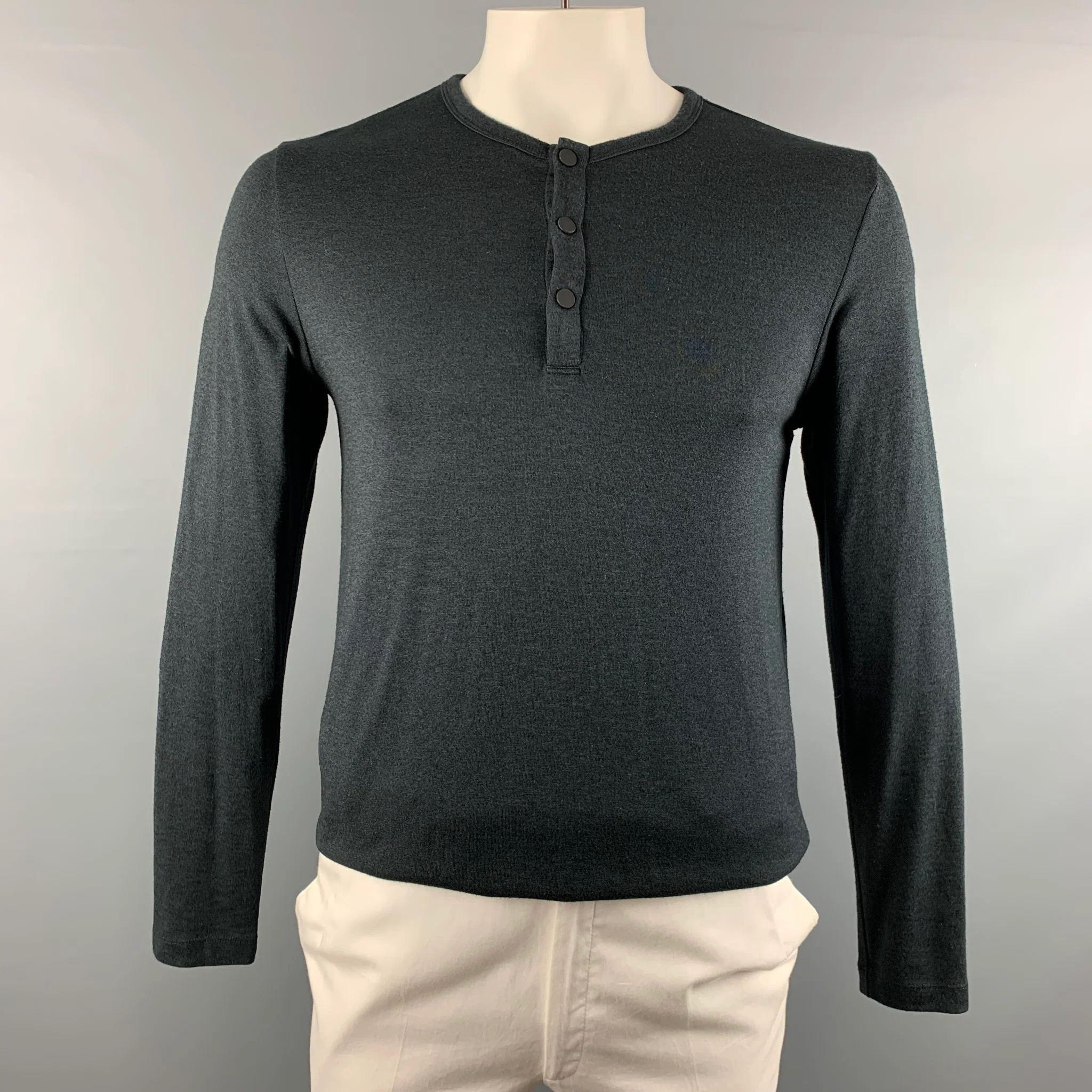 THEORY Size L Grey Charcoal Wool / Polyester Henley Pullover