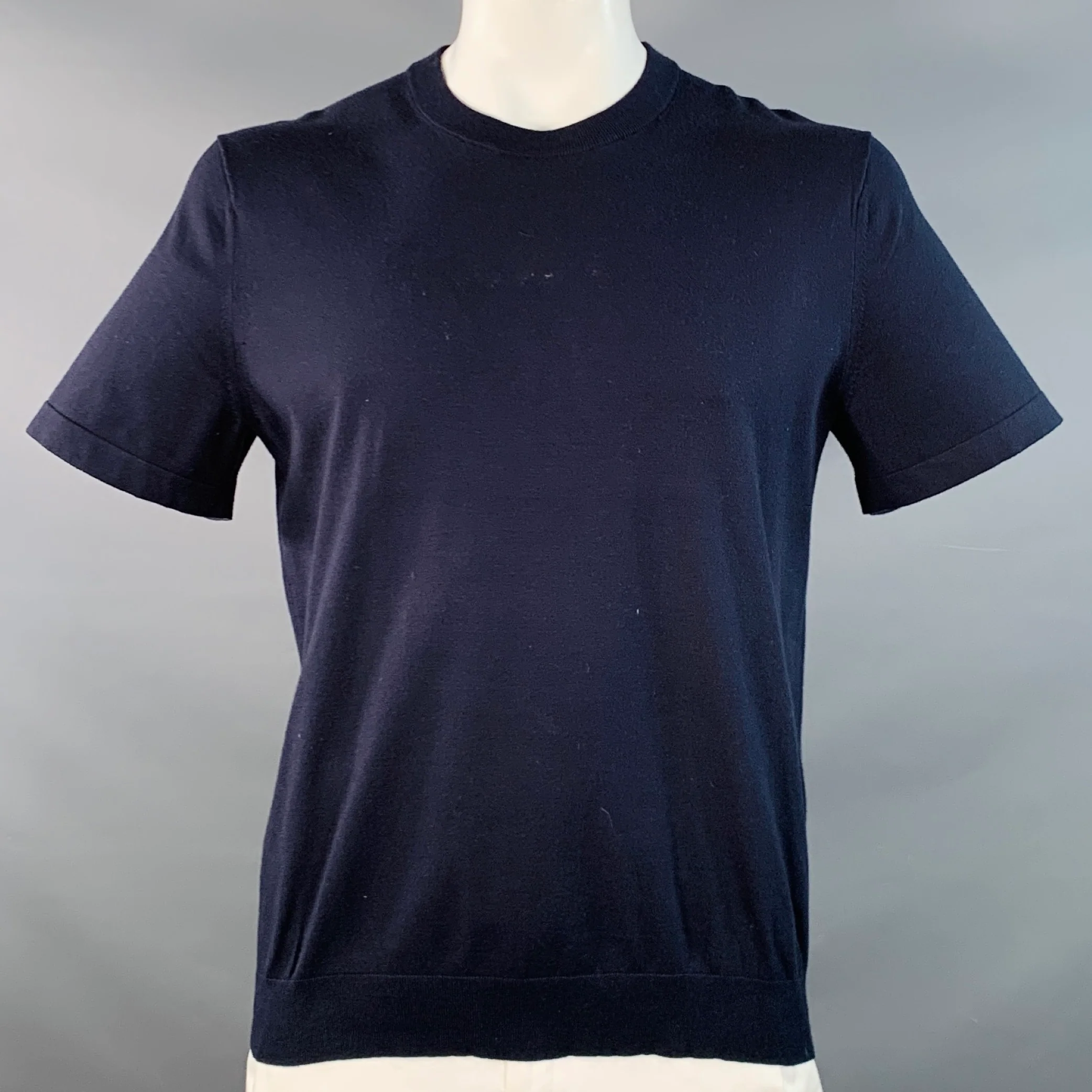 THEORY Size L Navy Cotton Jersey Crew Neck T-shirt