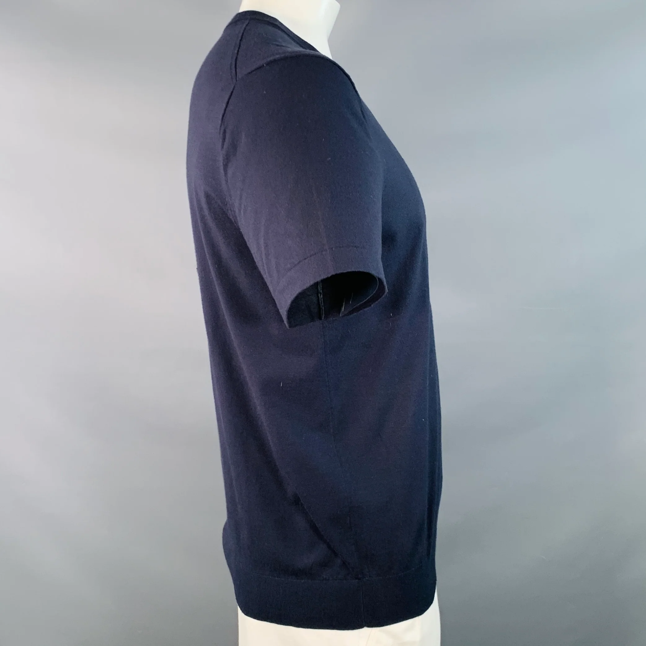 THEORY Size L Navy Cotton Jersey Crew Neck T-shirt - Image 2