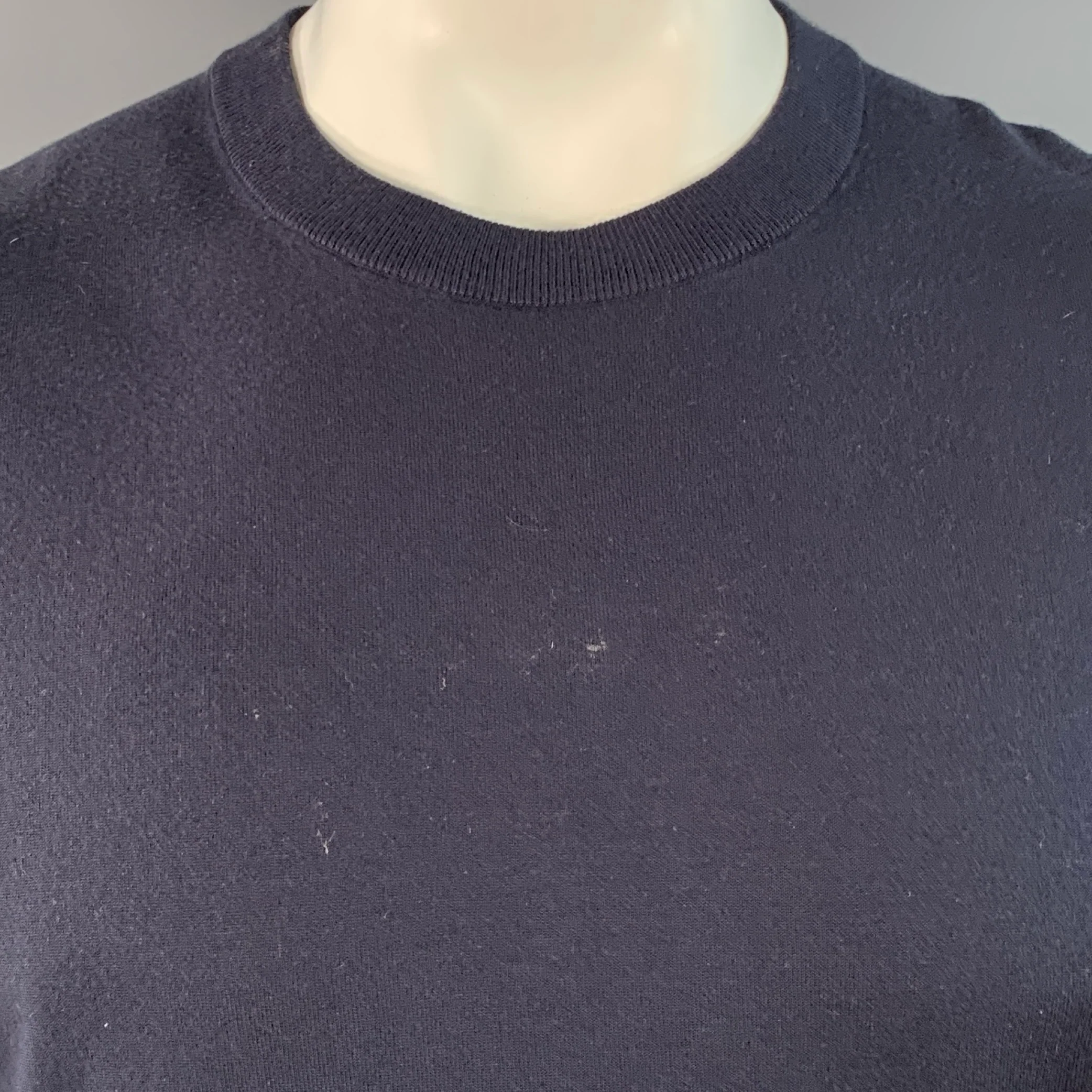 THEORY Size L Navy Cotton Jersey Crew Neck T-shirt - Image 4