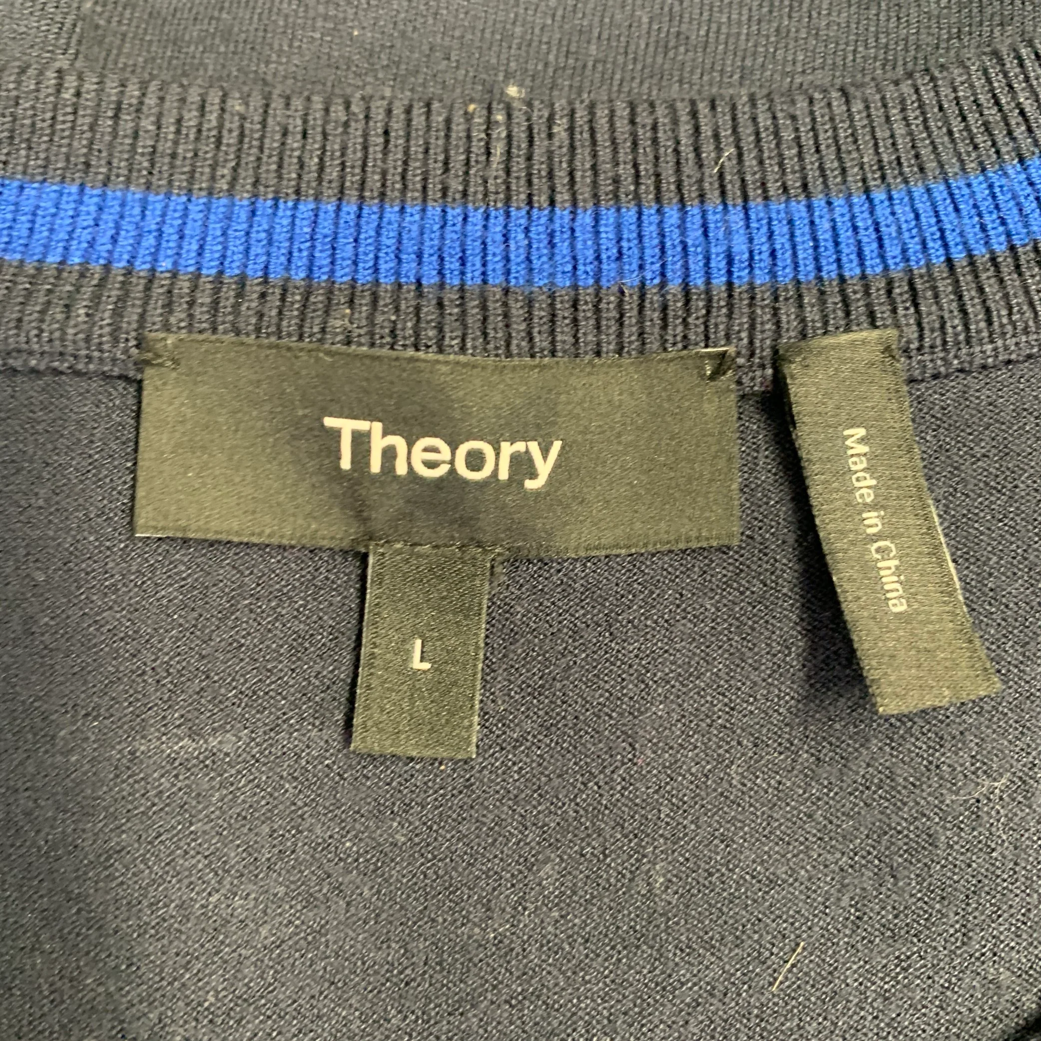 THEORY Size L Navy Cotton Jersey Crew Neck T-shirt - Image 6
