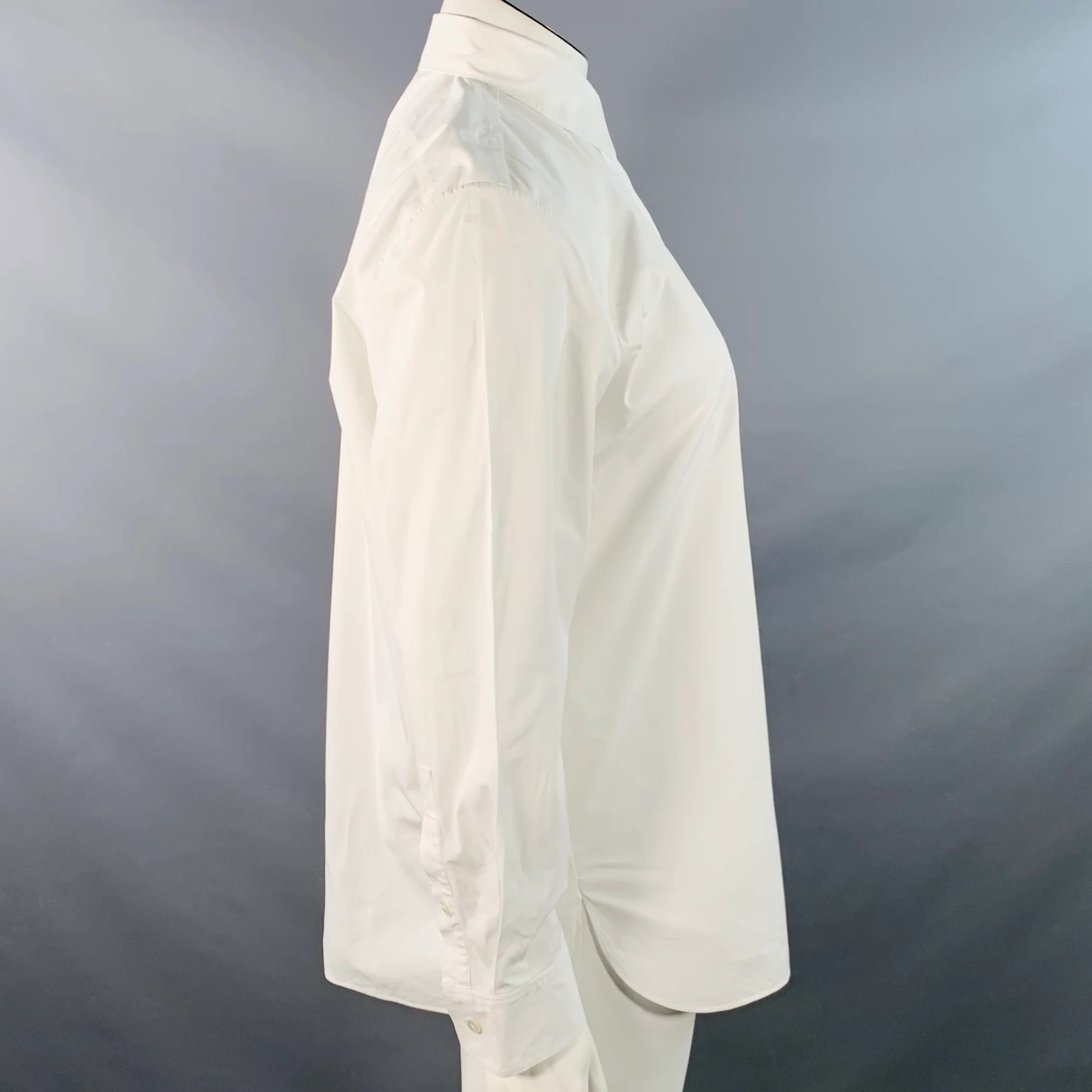THEORY Size L White Cotton Blend Hidden Placket Shirt - Image 2