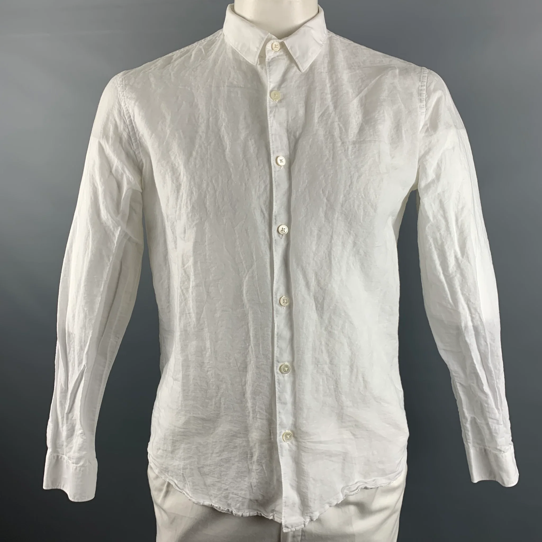 THEORY Size L White Cotton Long Sleeve Shirt