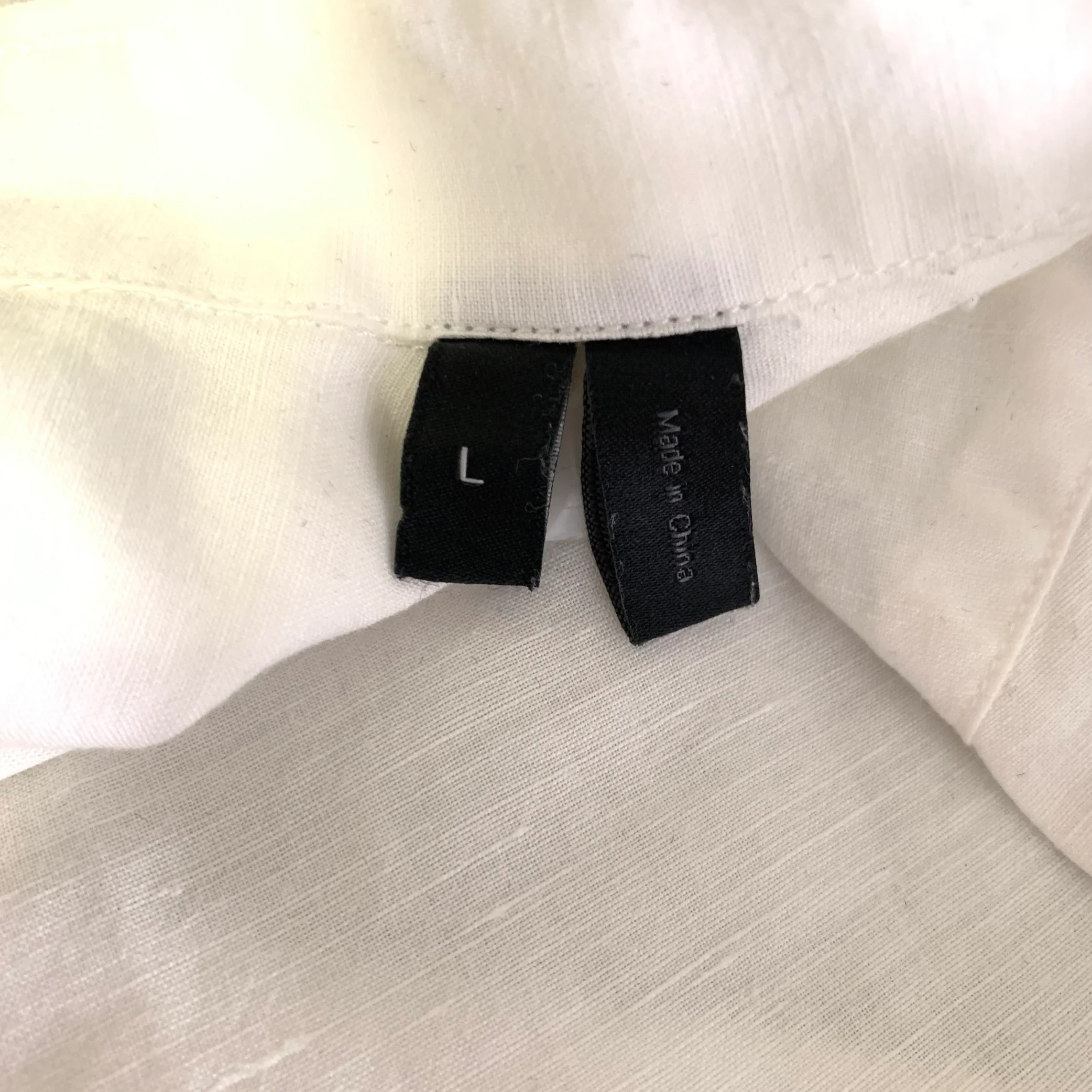 THEORY Size L White Solid Linen Blend Pointed Collar Long Sleeve Shirt - Image 5