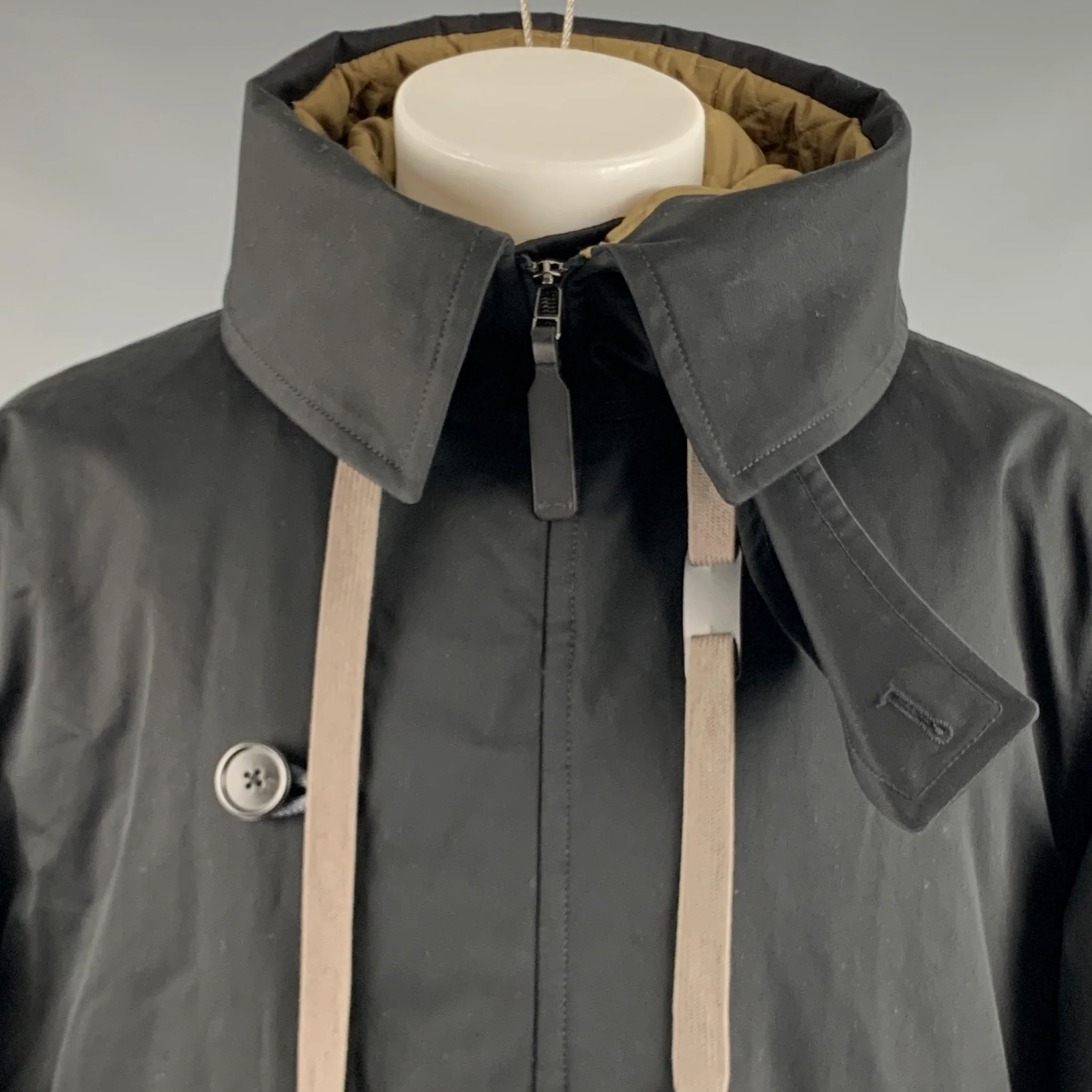 THEORY Size M Black Cotton Blend Hooded Coat - Image 2
