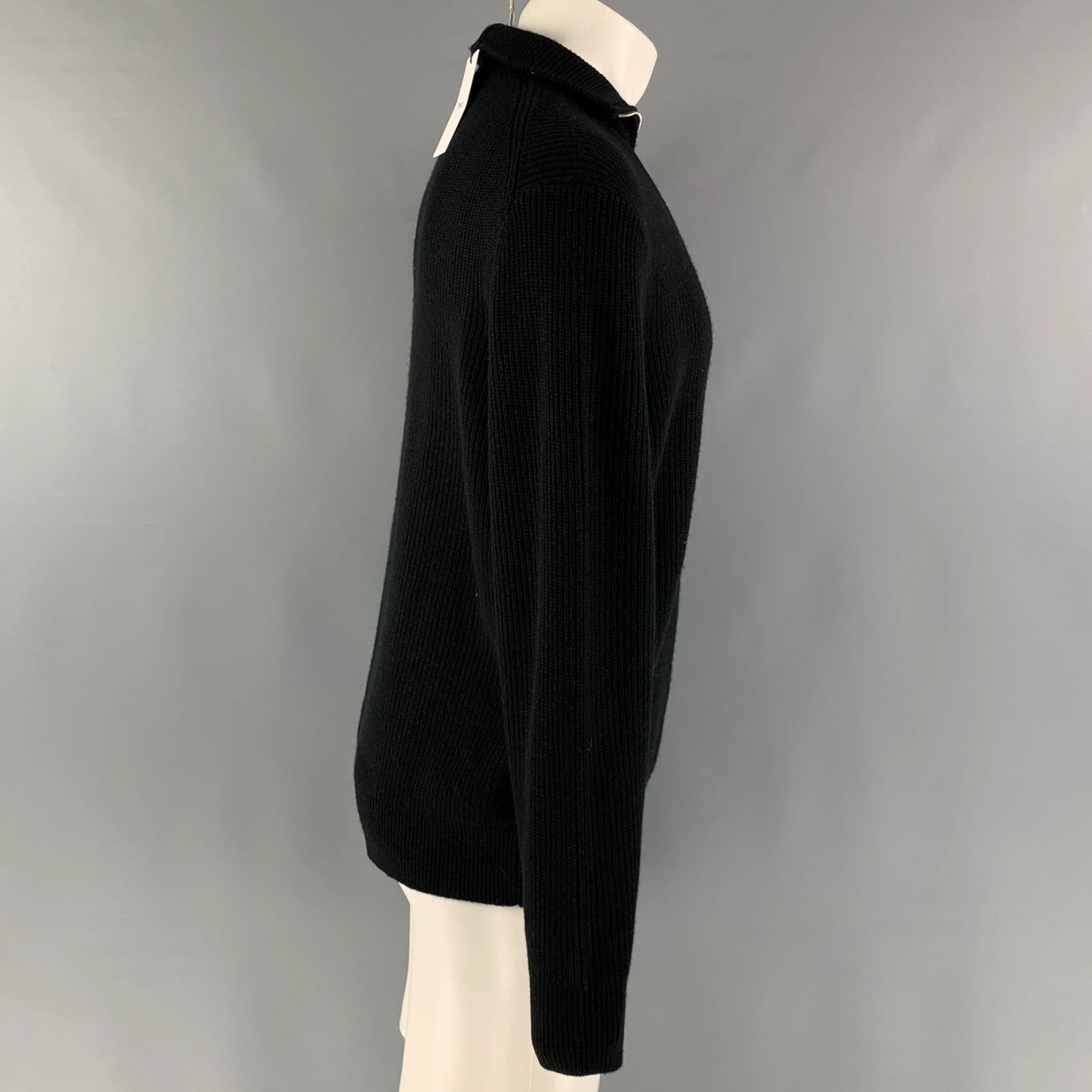 THEORY Size M Black Knit Wool Cashmere 1/4 Zip Sweater - Image 2